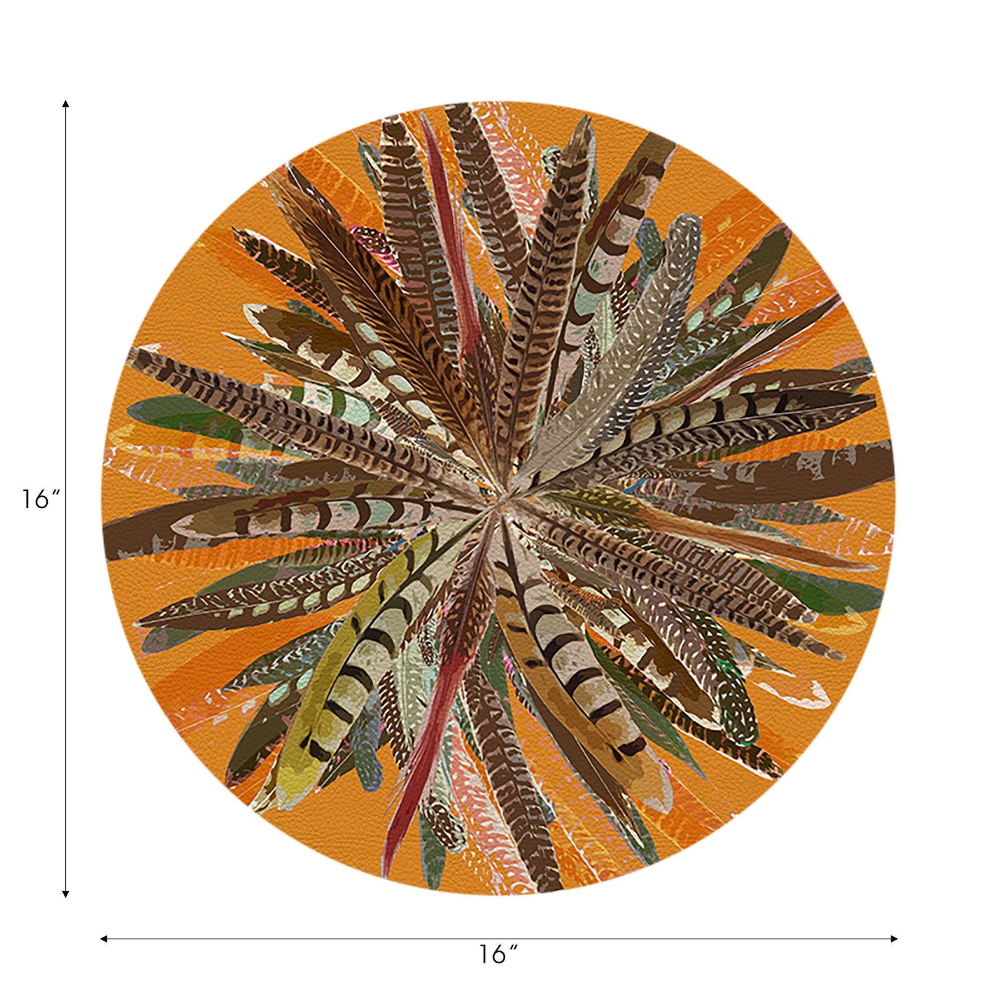 Pheasant Feathers Butternut 16" Round Pebble Placemats, Set of 4 - nicolettemayer.com