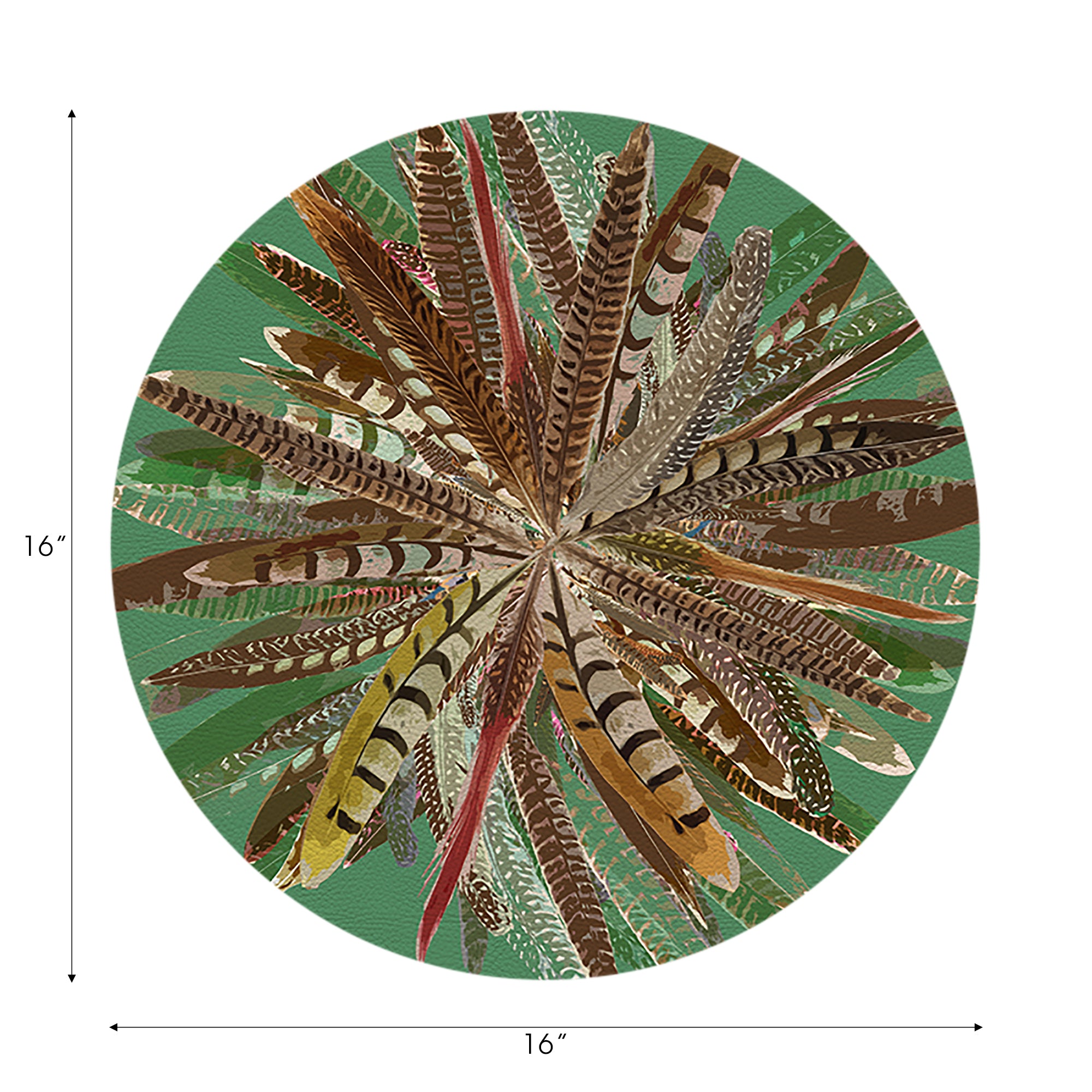 Pheasant Feathers Green 16" Round Pebble Placemats, Set of 4 - nicolettemayer.com