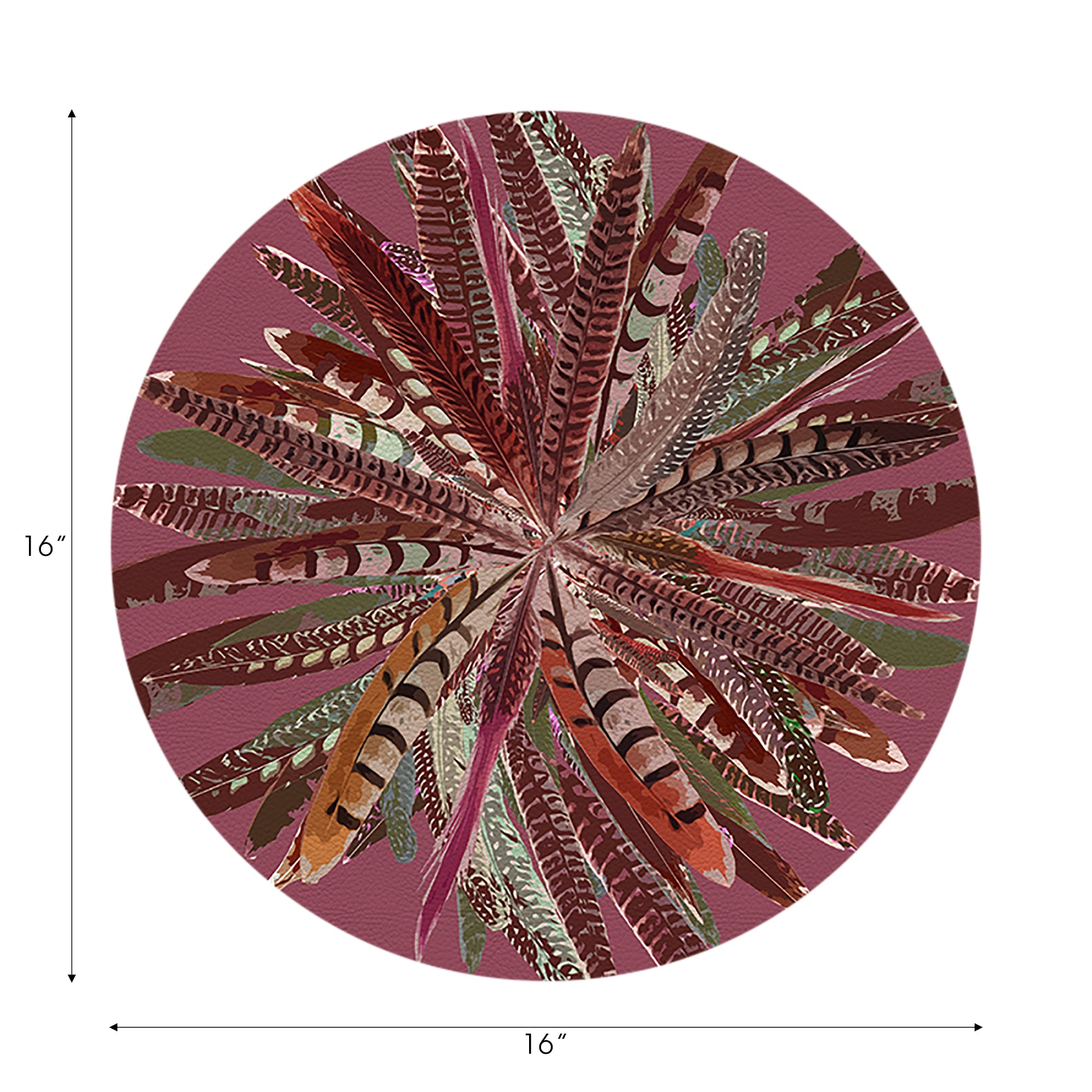 Ensemble de 4 sets de table ronds en galets mauves à plumes de faisan de 40 cm