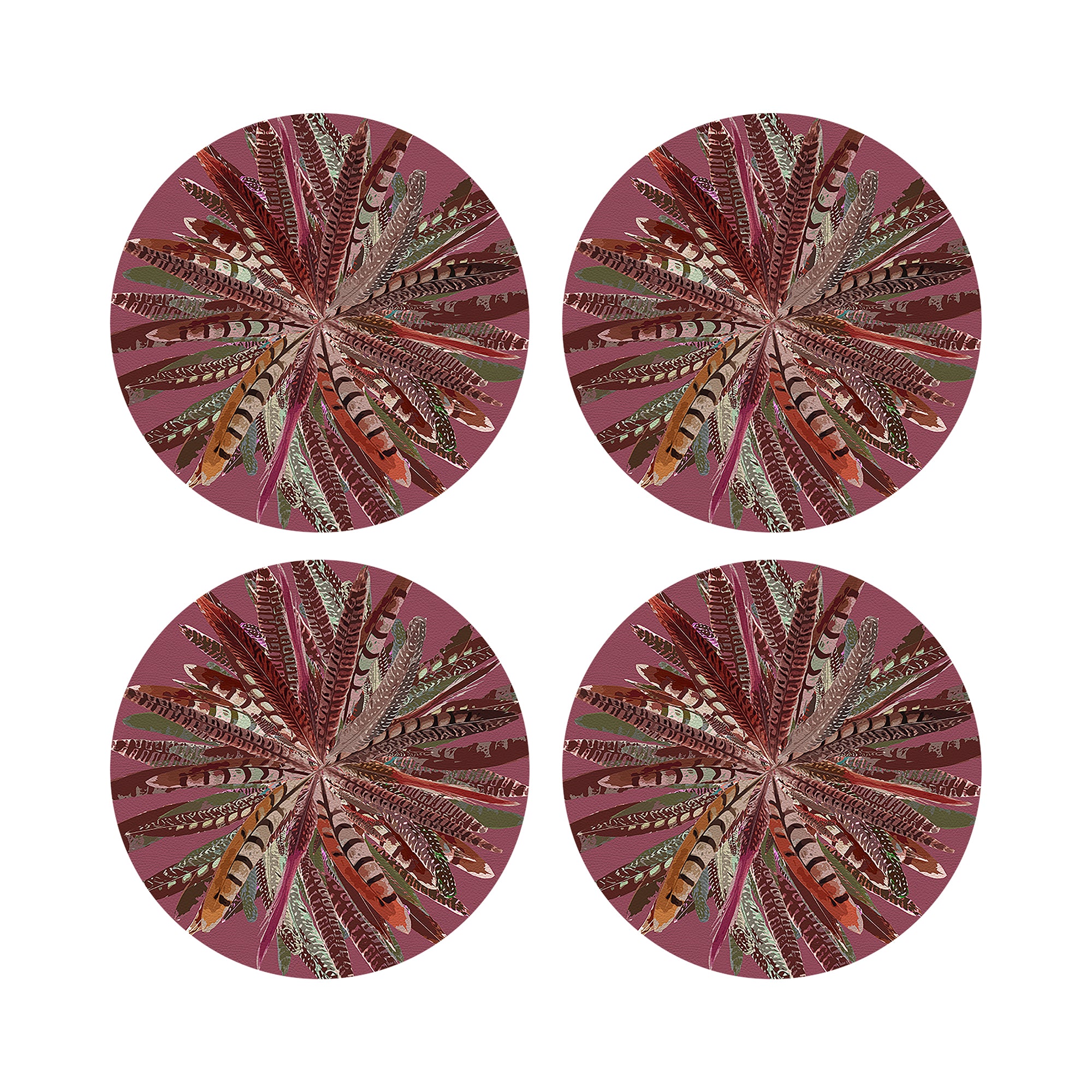 Pheasant Feathers Mauve 16" Round Pebble Placemats, Set of 4 - nicolettemayer.com