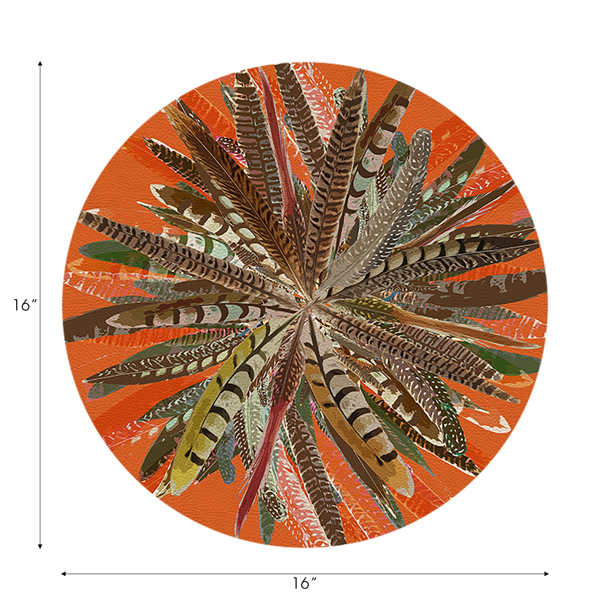 Ensemble de 4 sets de table ronds en galets orange à plumes de faisan de 40 cm