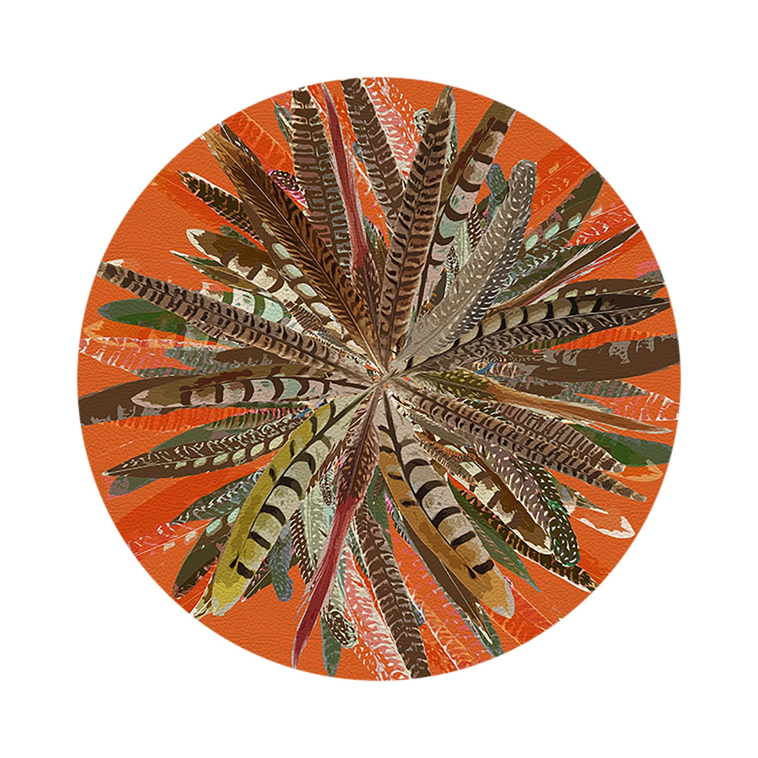 Pheasant Feathers Orange 16" Round Pebble Placemats, Set of 4 - nicolettemayer.com