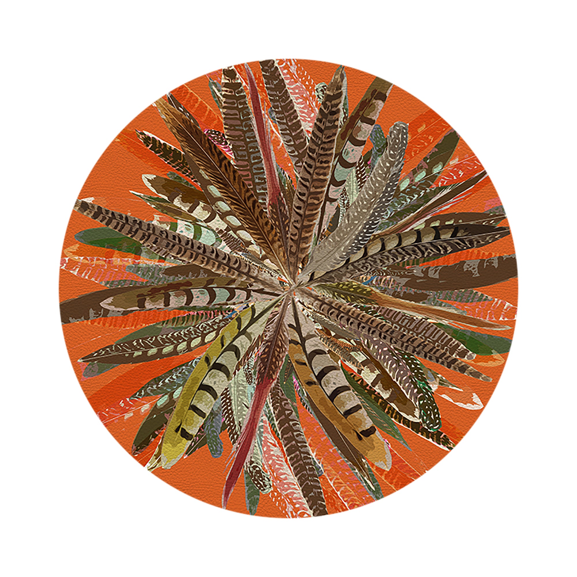 Pheasant Feathers Orange 16" Round Pebble Placemats, Set of 4 - nicolettemayer.com