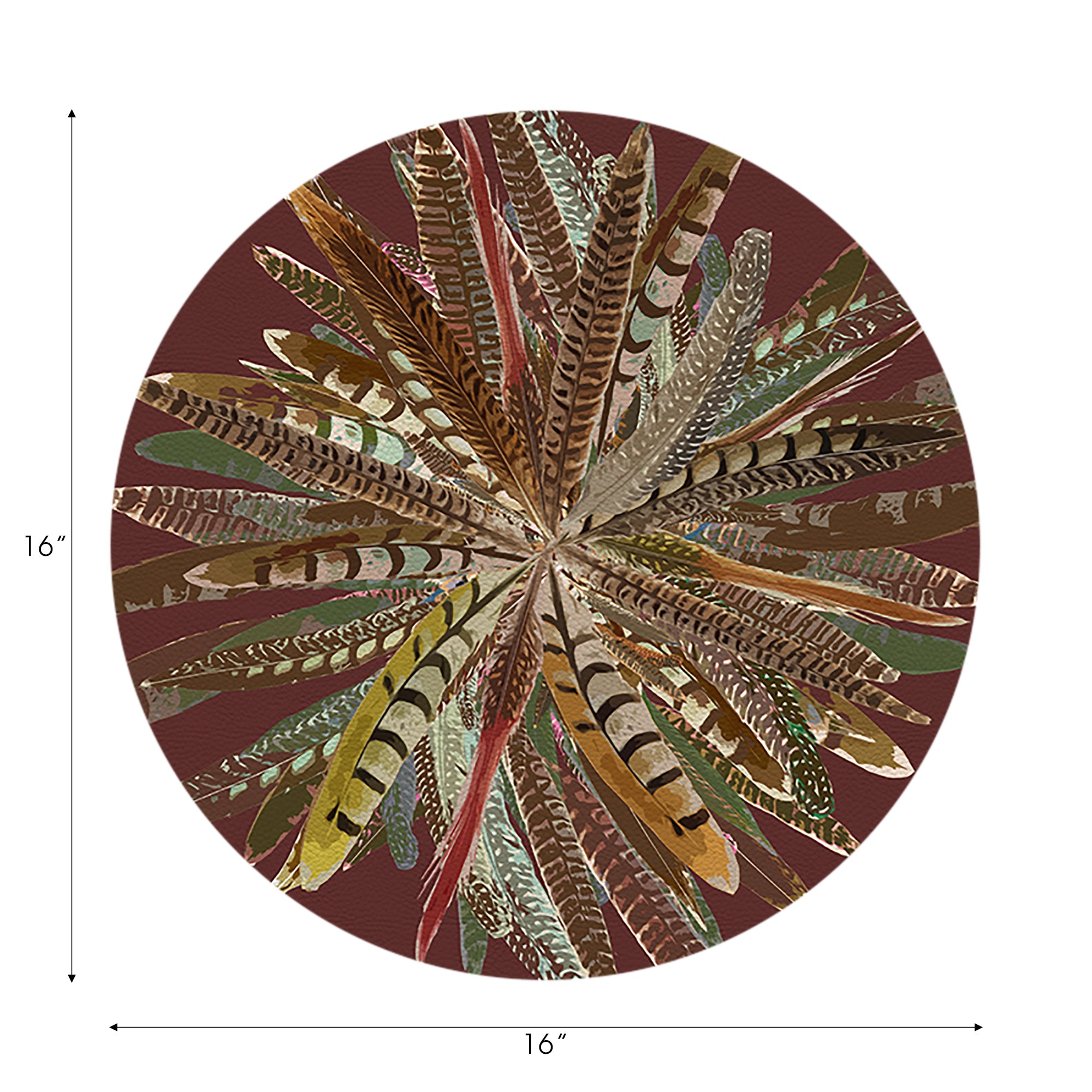 Pheasant Feathers Porto Vegan Leather Round Pebble Placemat