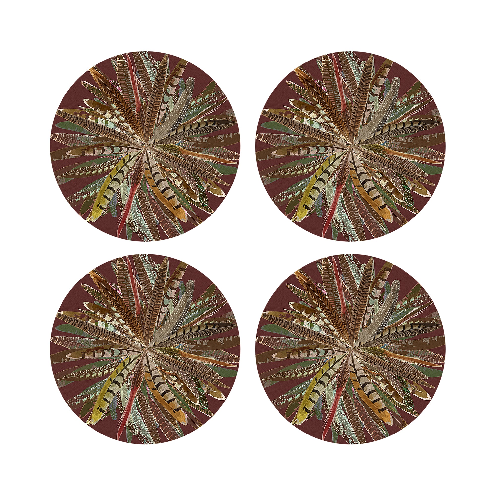 Pheasant Feathers Porto 16" Round Pebble Placemats, Set of 4 - nicolettemayer.com