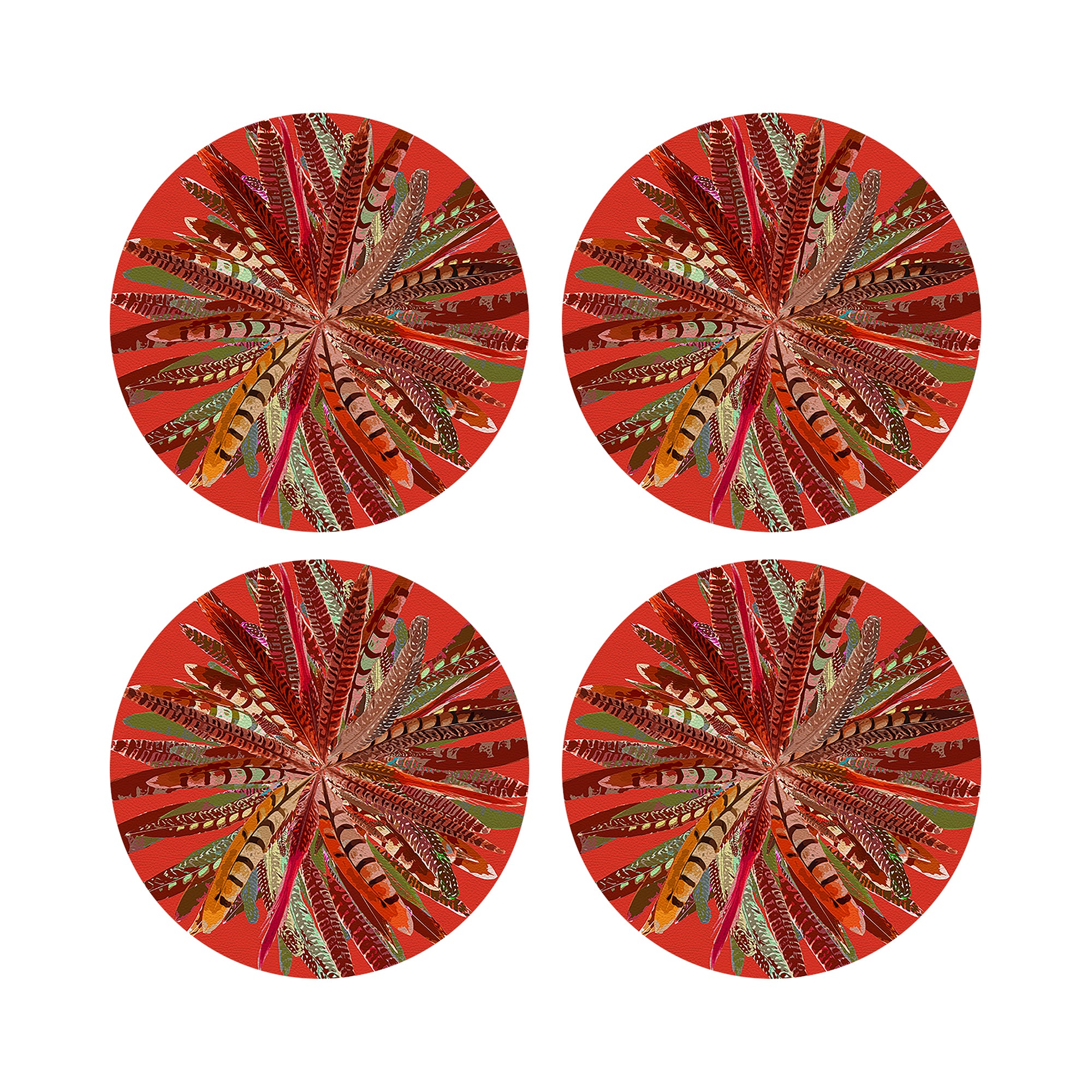 Pheasant Feathers Pumpkin 16" Round Pebble Placemats, Set of 4 - nicolettemayer.com