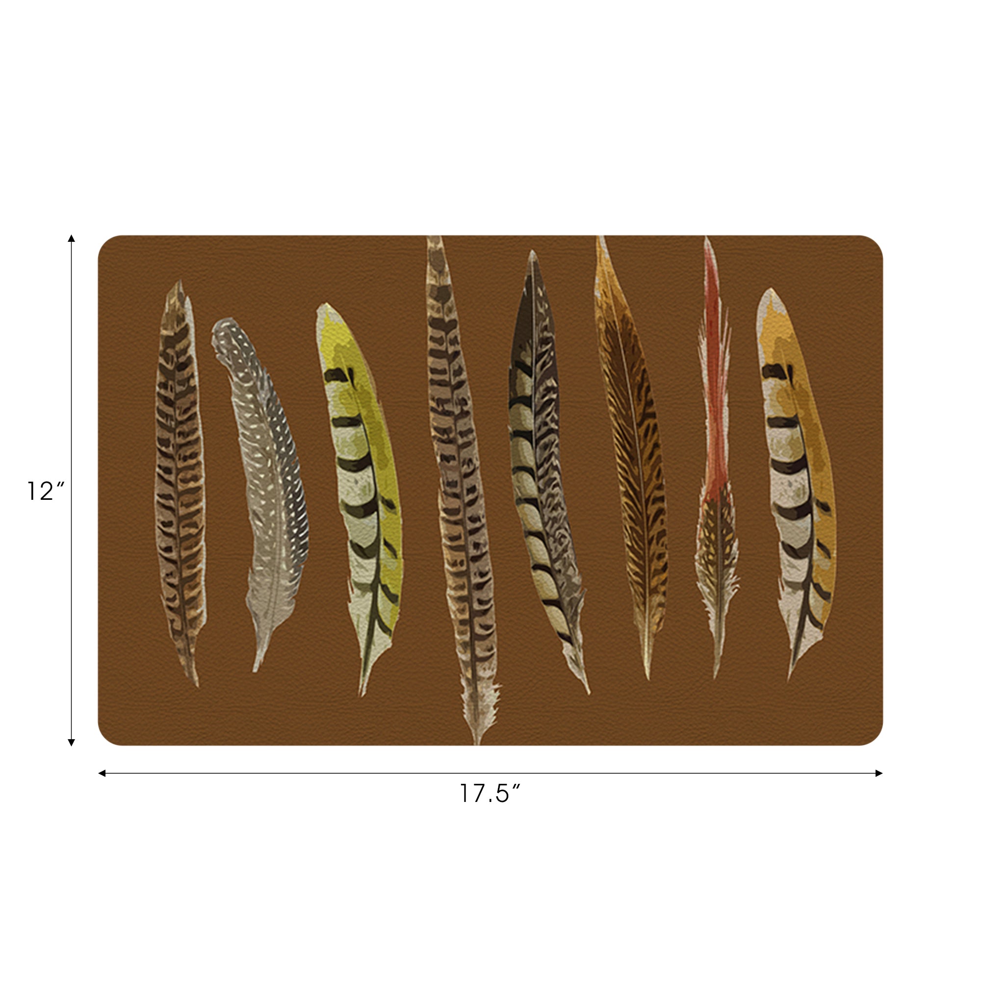 Pheasant Feathers Brown Vegan Leather Rectangle Pebble Placemat