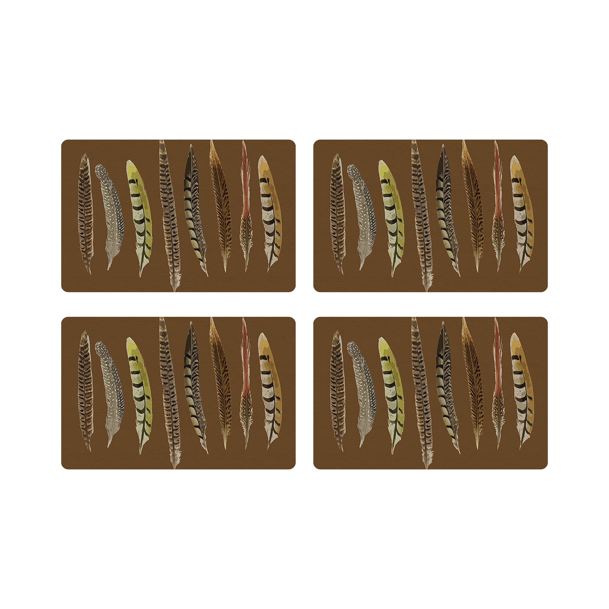 Pheasant Feathers Brown Vegan Leather Rectangle Pebble Placemat