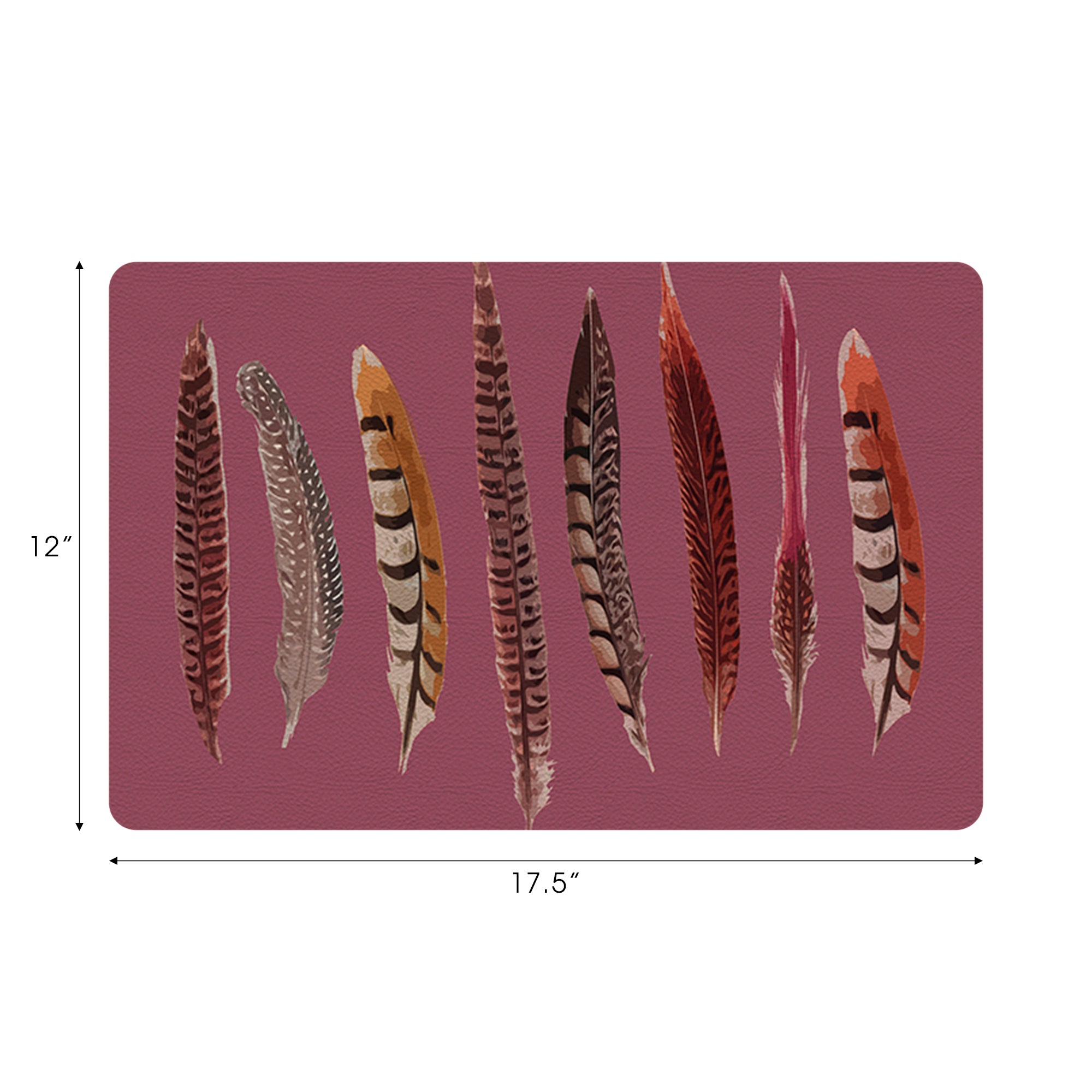Pheasant Feathers Mauve Vegan Leather Rectangle Pebble Placemat