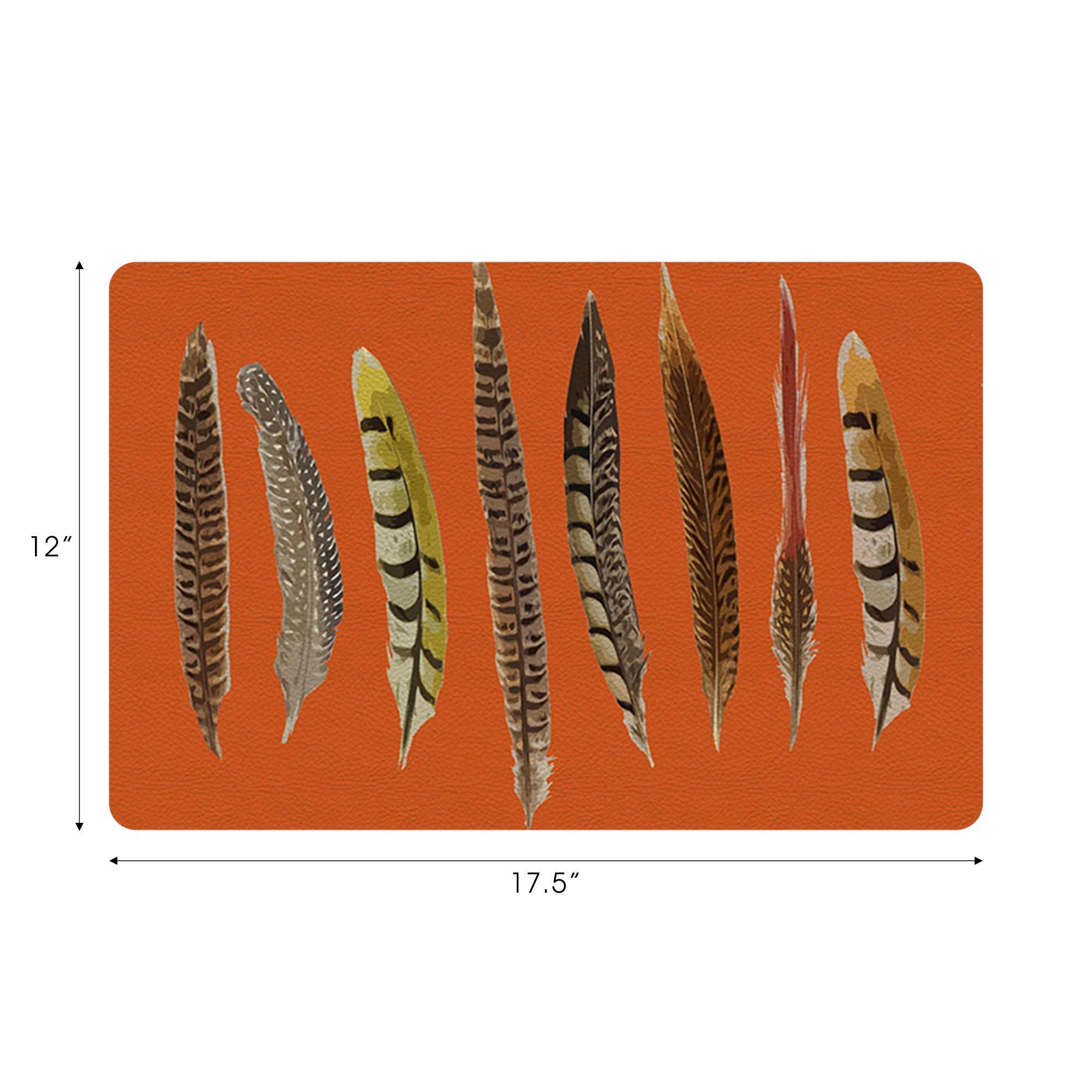 Pheasant Feathers Orange Vegan Leather Rectangle Pebble Placemat