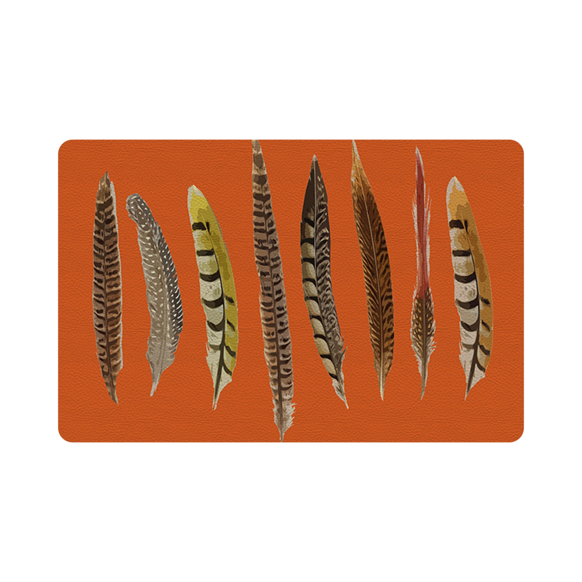 Pheasant Feathers Orange 17.5" Rectangle Pebble Placemat, Set Of 4 - nicolettemayer.com