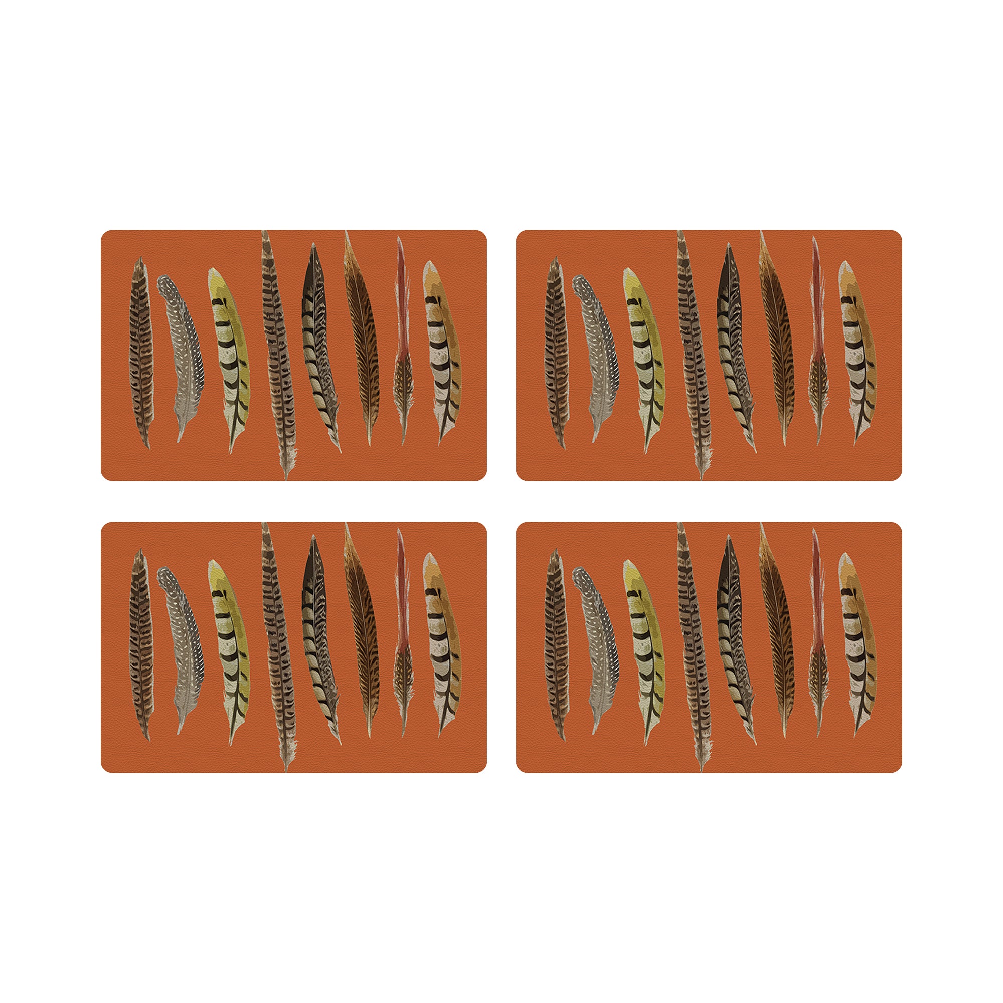 Pheasant Feathers Orange Vegan Leather Rectangle Pebble Placemat