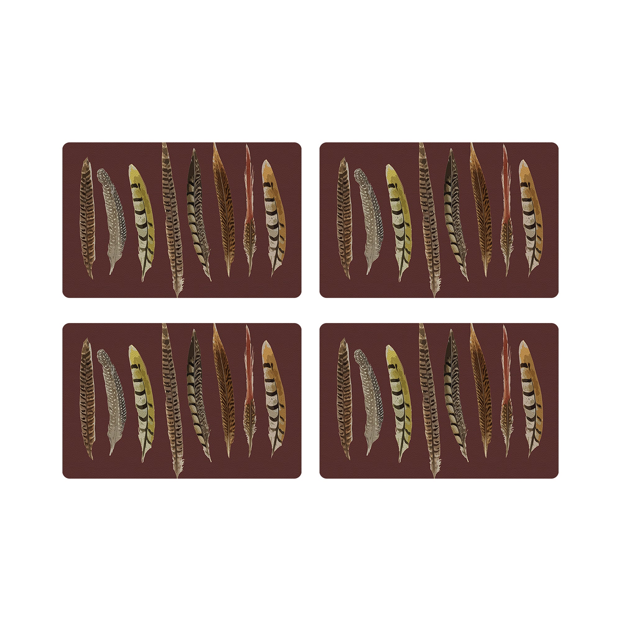 Pheasant Feathers Porto Vegan Leather Rectangle Pebble Placemat