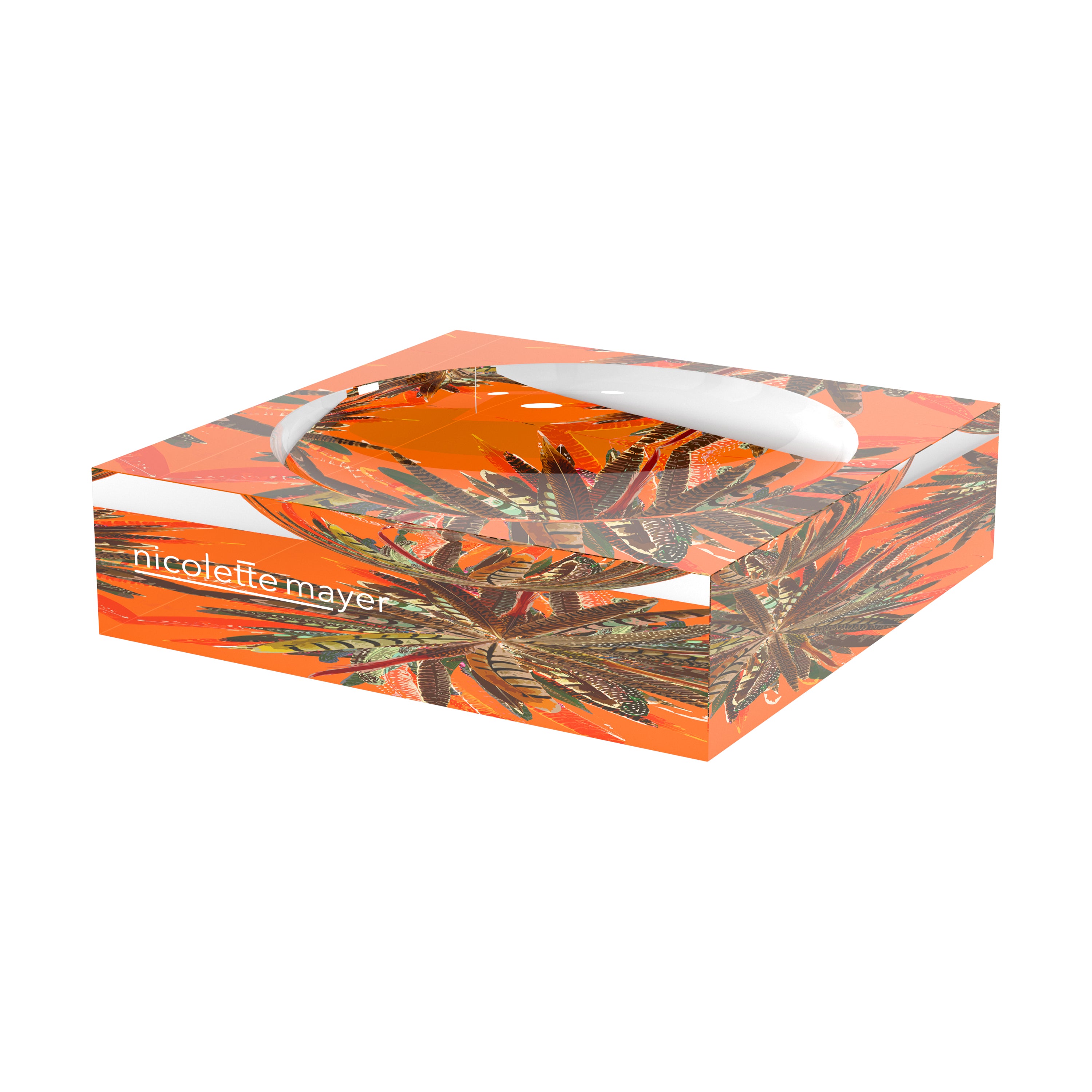 Pheasant Feathers Butternut Acrylic Candy Catchall Dish - nicolettemayer.com