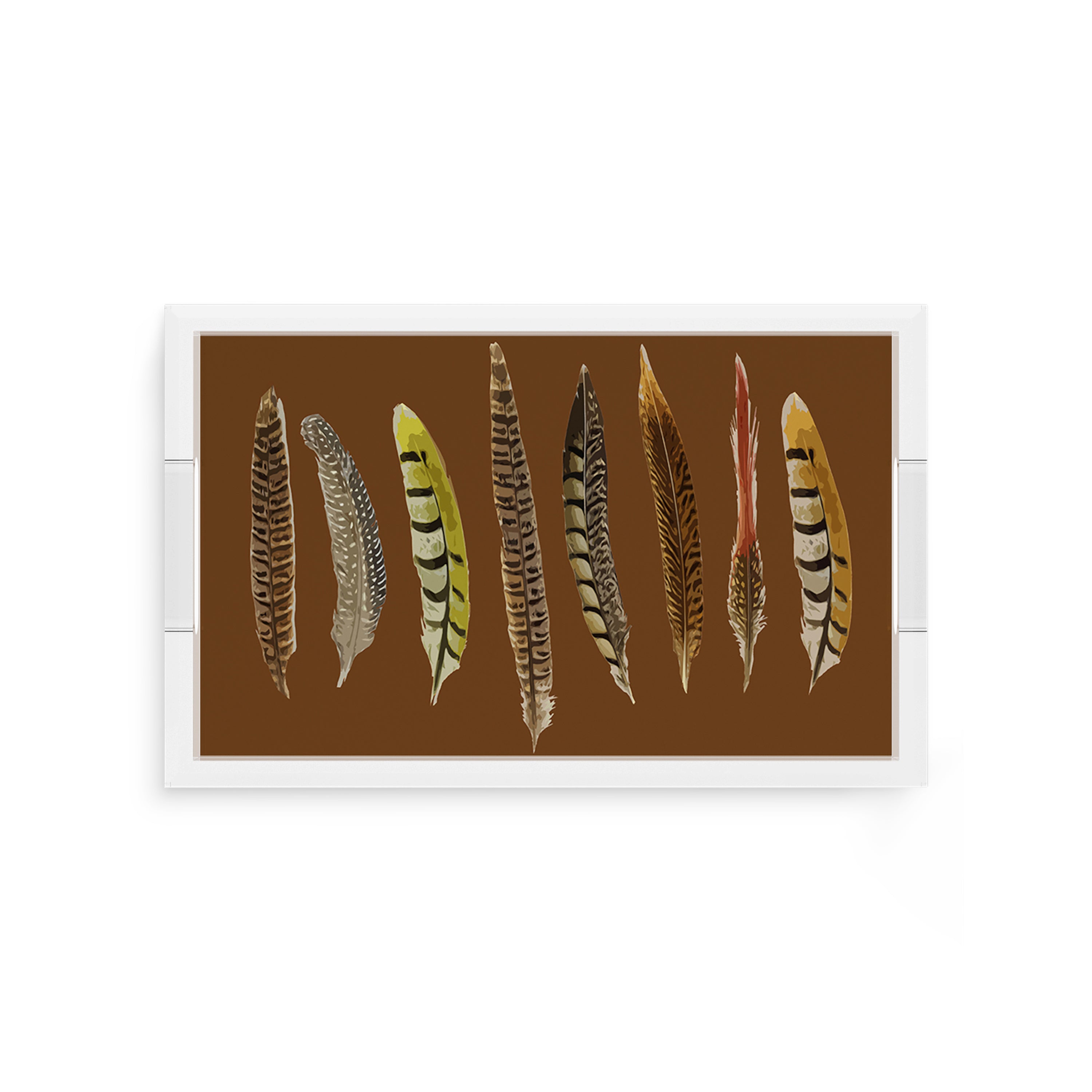 Pheasant Feathers Brown 12.5X7.75 Acrylic Tray - nicolettemayer.com