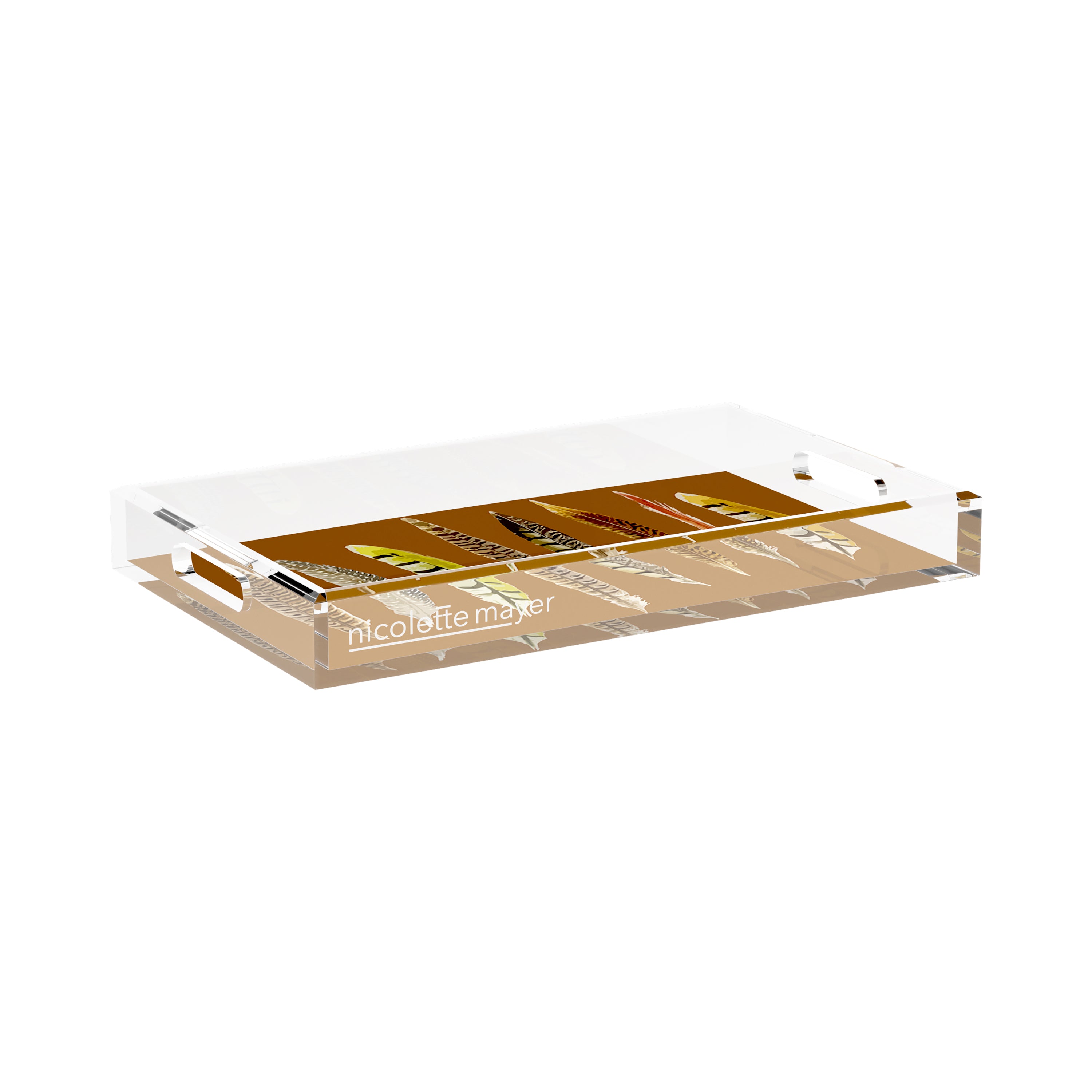 Pheasant Feathers Brown 17X10.5 Acrylic Tray - nicolettemayer.com