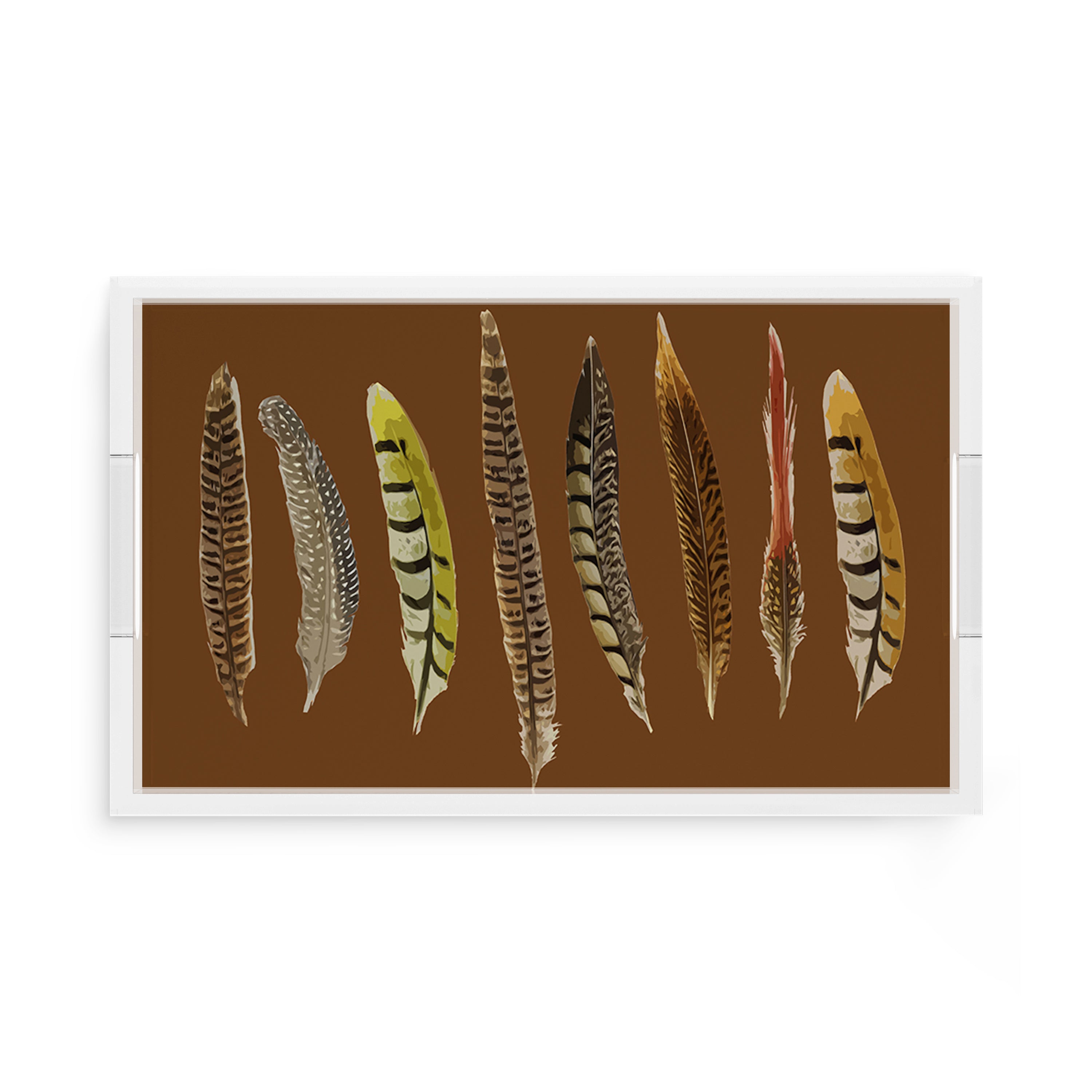 Pheasant Feathers Brown 17X10.5 Acrylic Tray - nicolettemayer.com