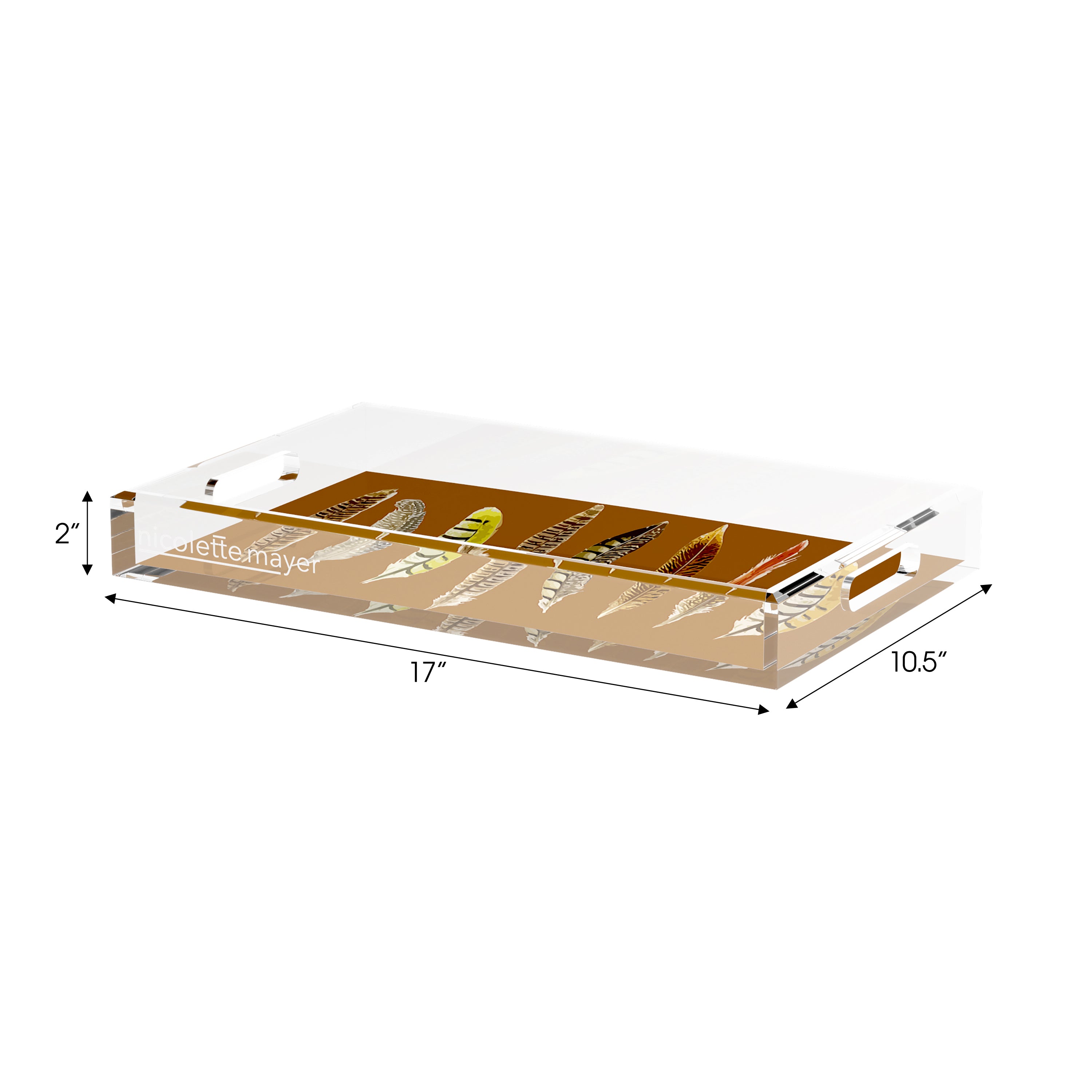 Pheasant Feathers Brown 17X10.5 Acrylic Tray - nicolettemayer.com