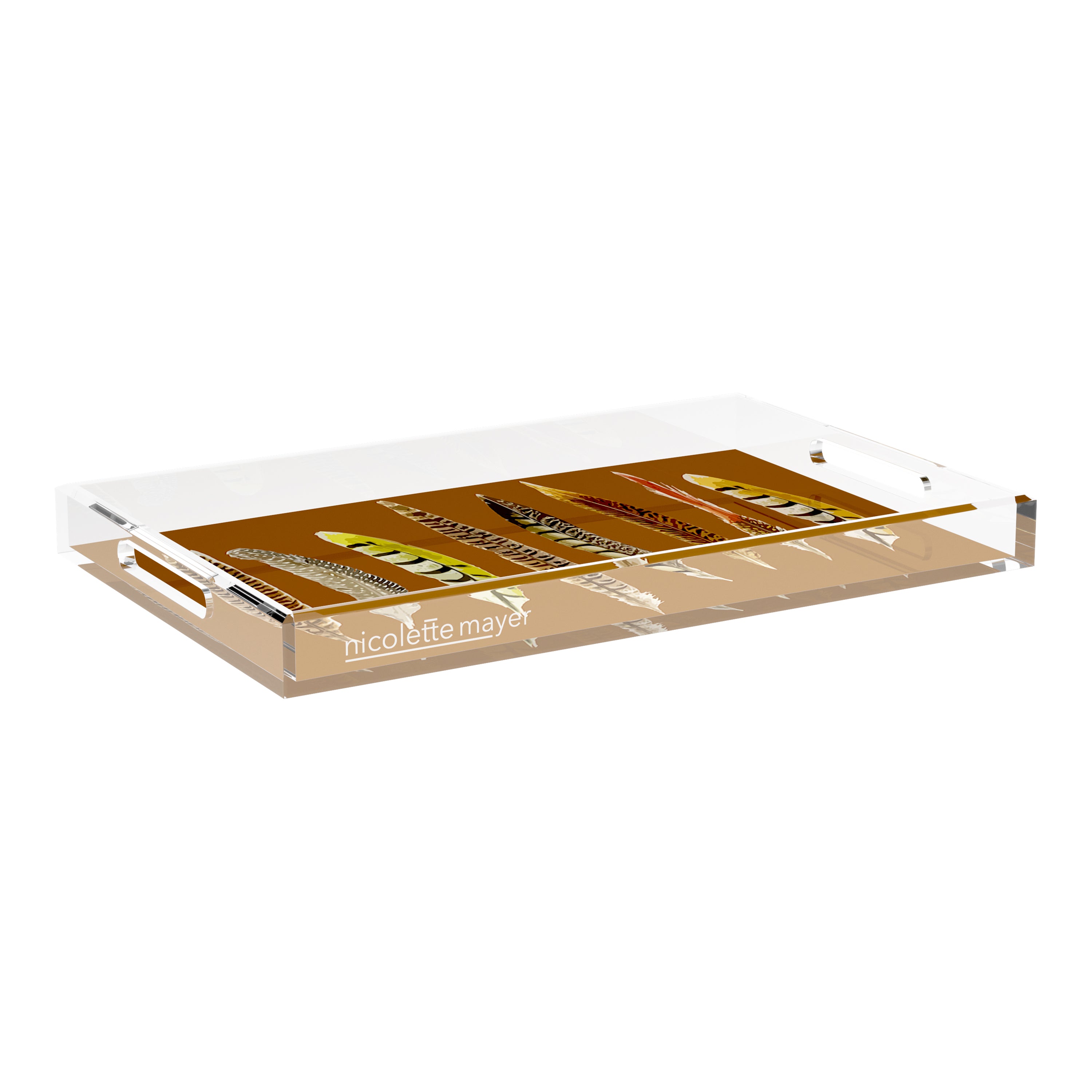 Pheasant Feathers Brown 22.5X14.5 Acrylic Tray - nicolettemayer.com