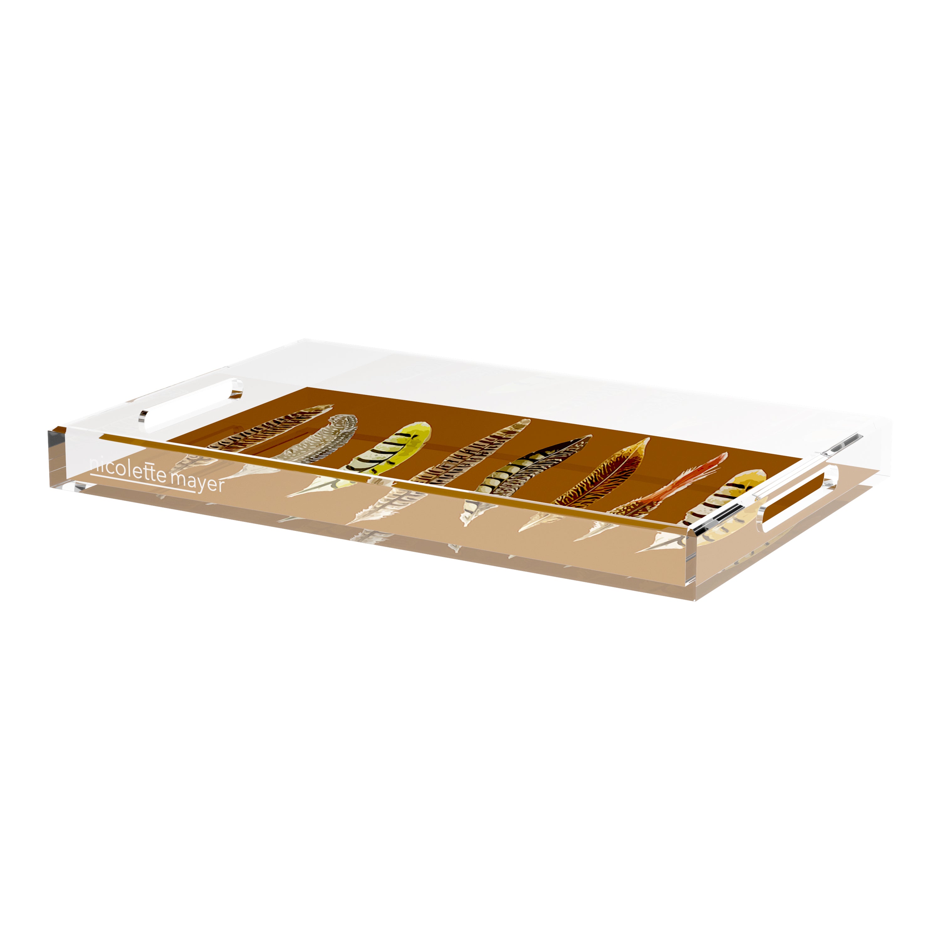 Pheasant Feathers Brown 22.5X14.5 Acrylic Tray - nicolettemayer.com