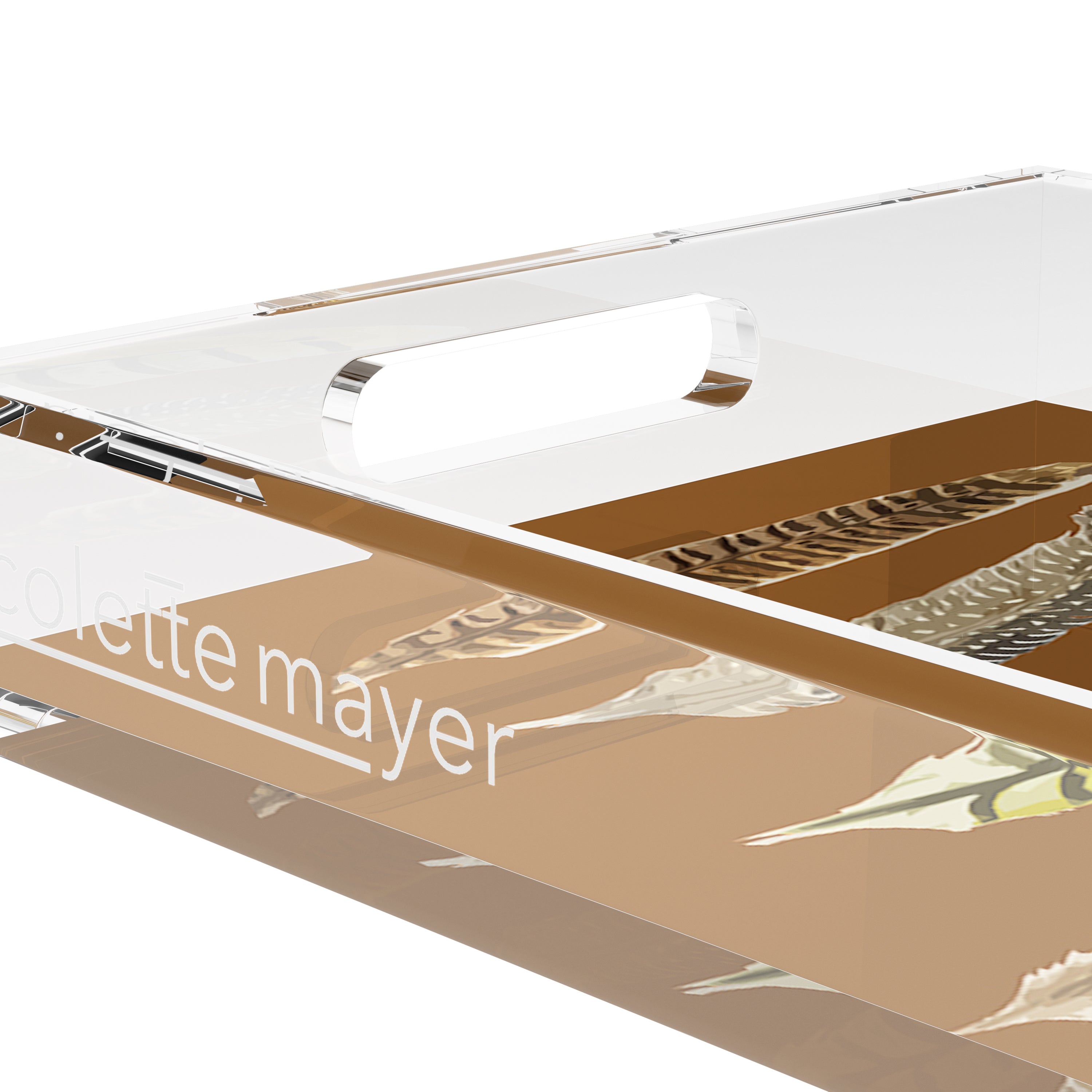 Pheasant Feathers Brown 22.5X14.5 Acrylic Tray - nicolettemayer.com