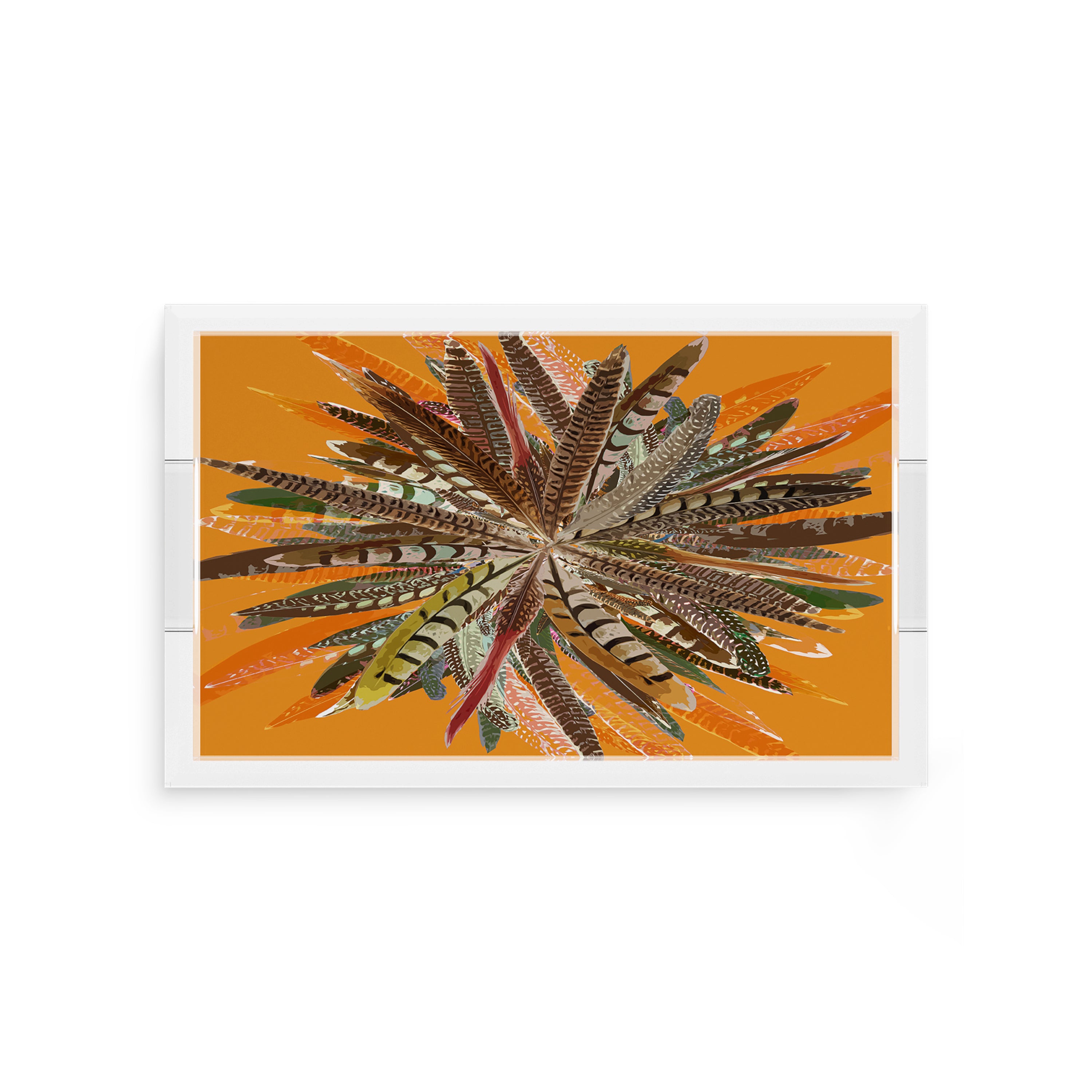 Pheasant Feathers Butternut 12.5X7.75 Acrylic Tray - nicolettemayer.com