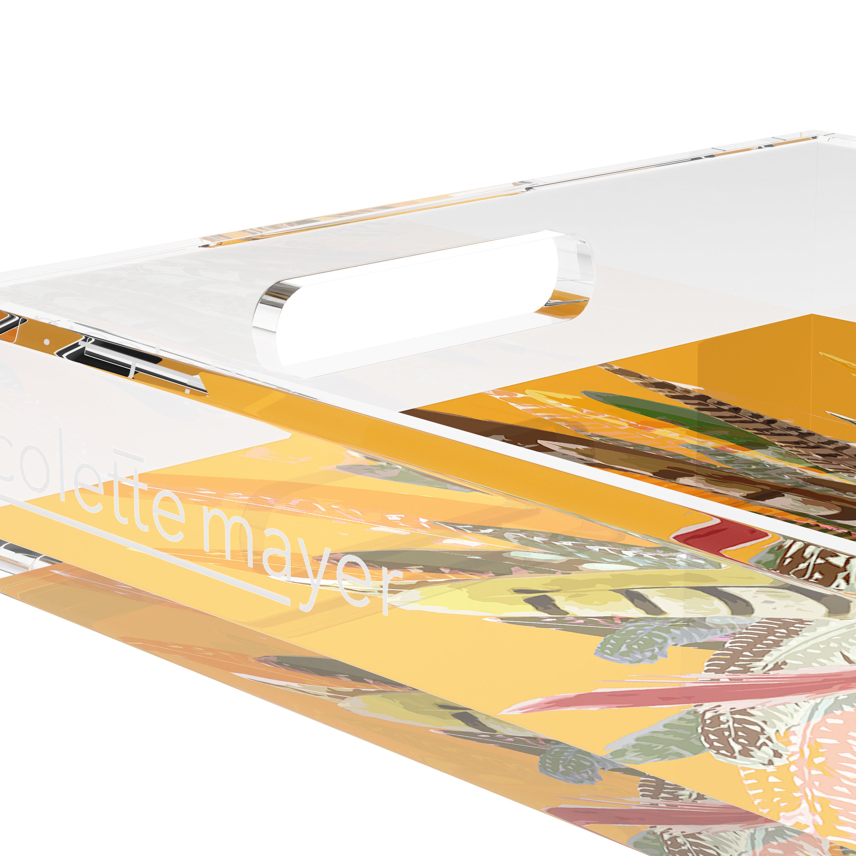 Pheasant Feathers Butternut 12.5X7.75 Acrylic Tray - nicolettemayer.com