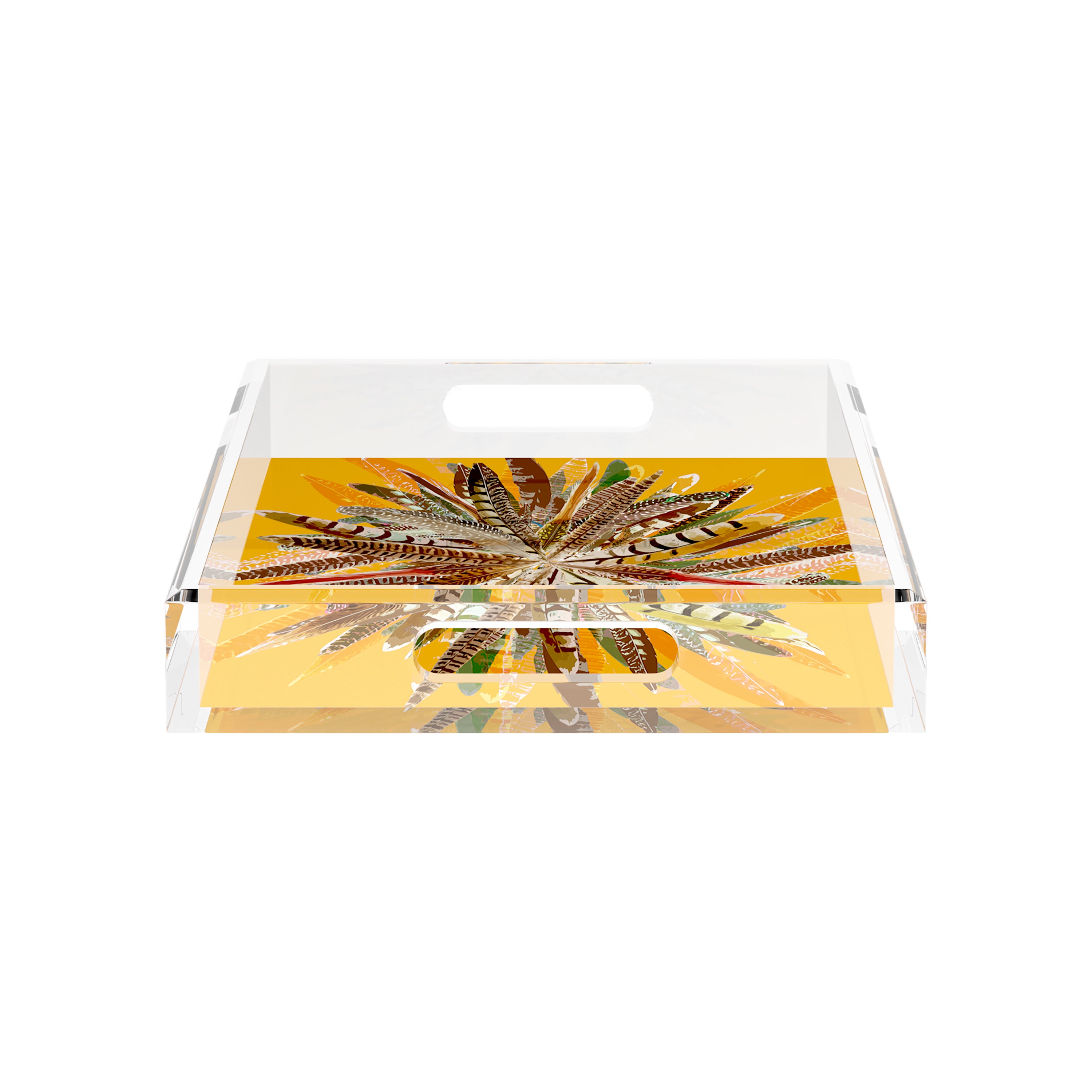 Pheasant Feathers Butternut 17X10.5 Acrylic Tray - nicolettemayer.com