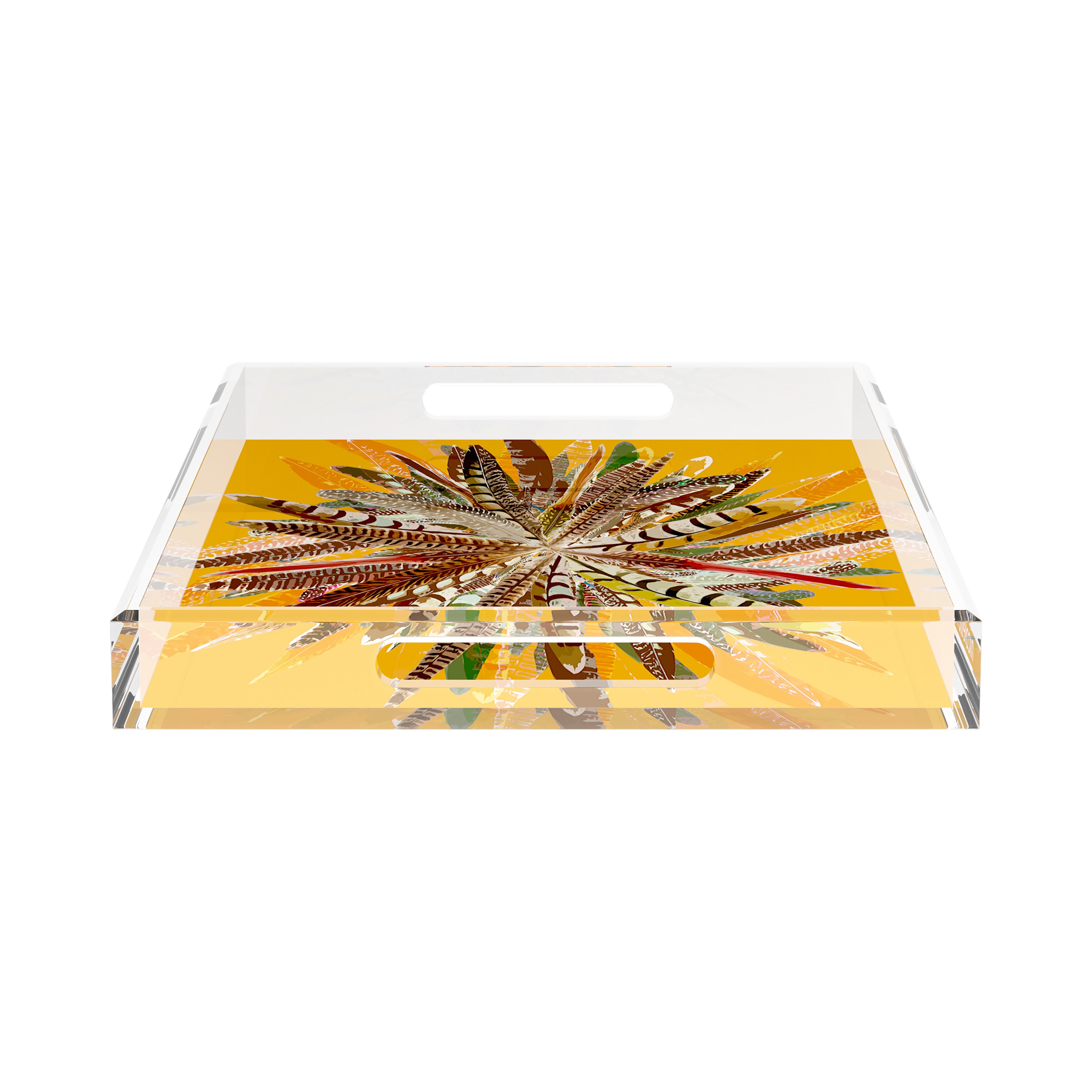 Pheasant Feathers Butternut 22.5X14.5 Acrylic Tray - nicolettemayer.com