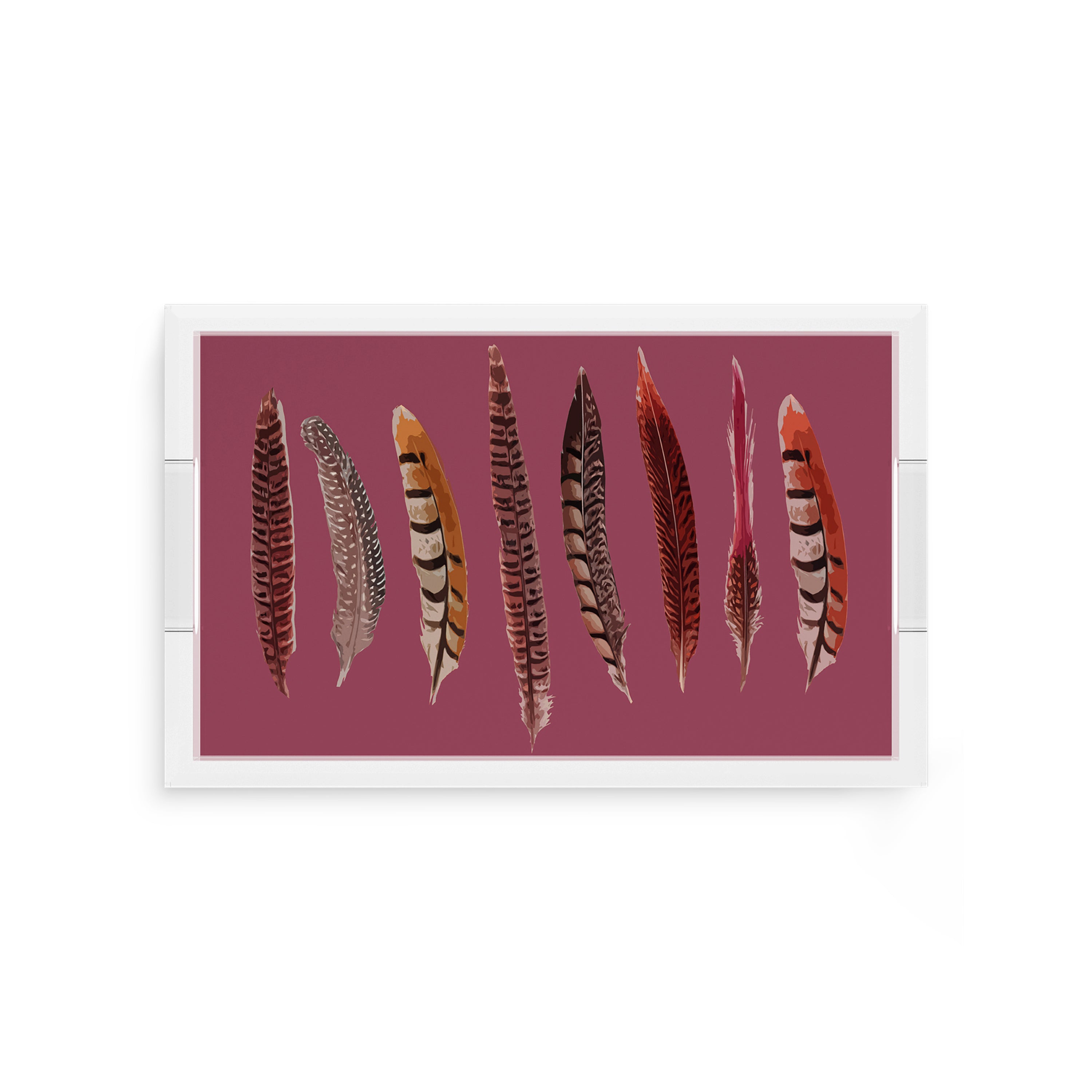 Pheasant Feathers Mauve 12.5X7.75 Acrylic Tray - nicolettemayer.com