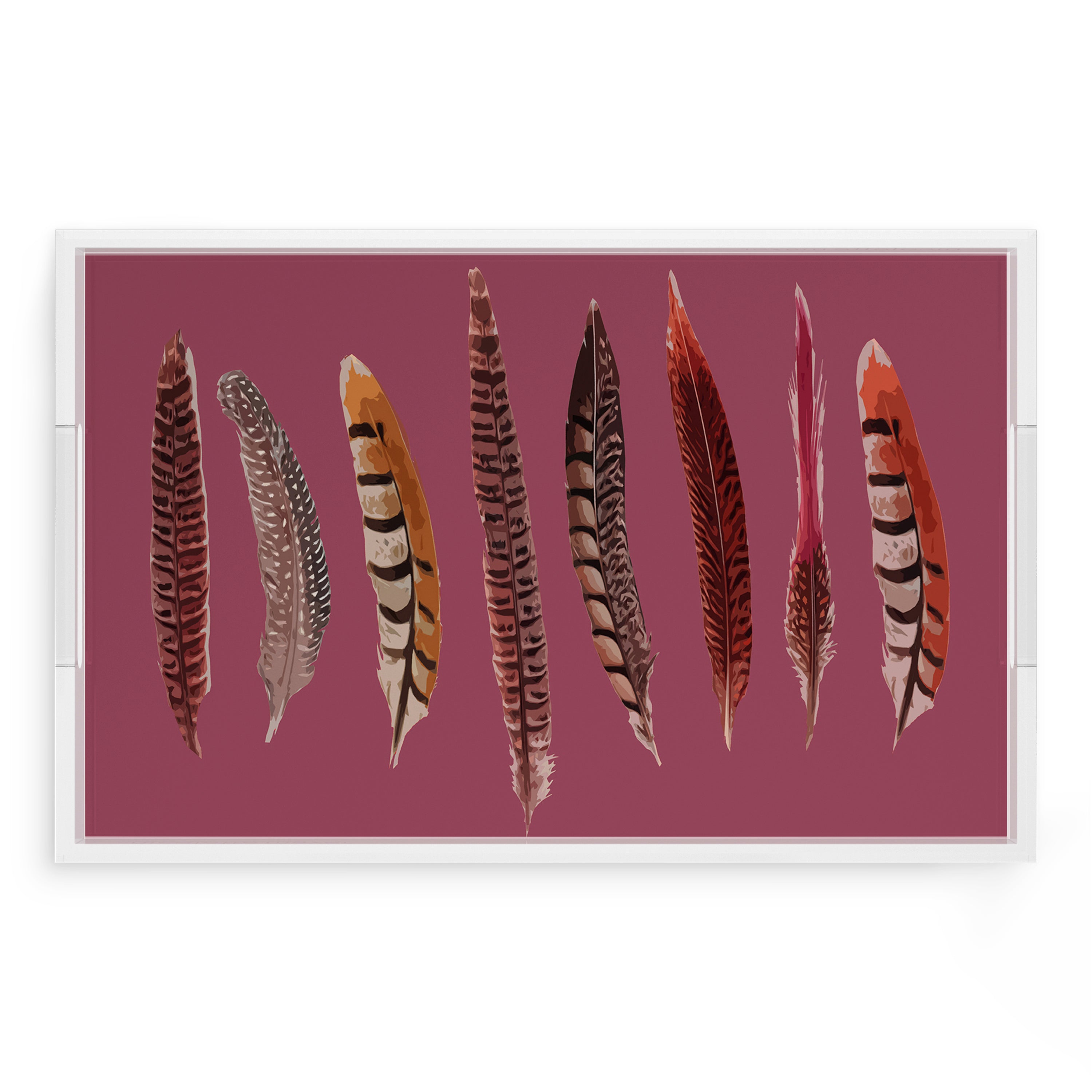 Pheasant Feathers Mauve 22.5X14.5 Acrylic Tray - nicolettemayer.com