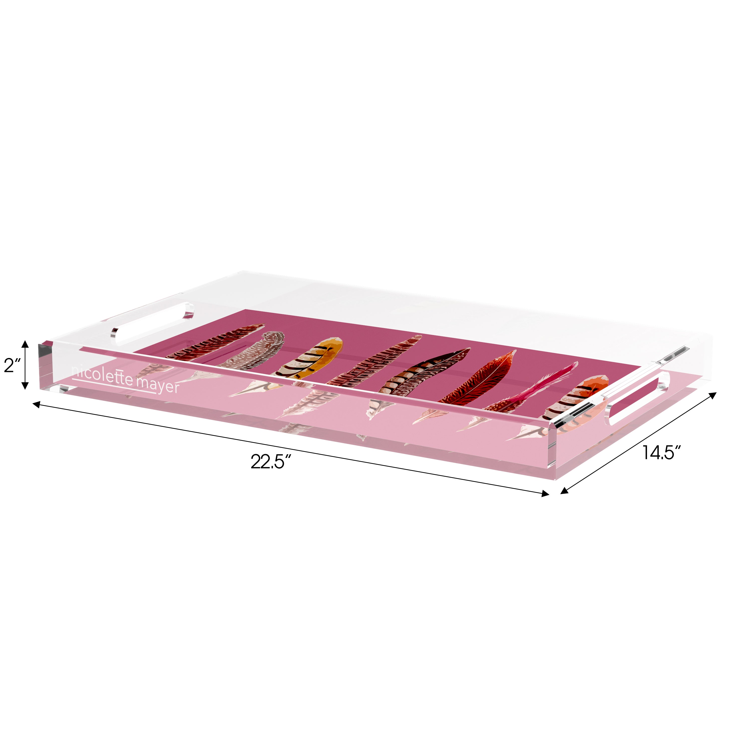 Pheasant Feathers Mauve 22.5X14.5 Acrylic Tray - nicolettemayer.com