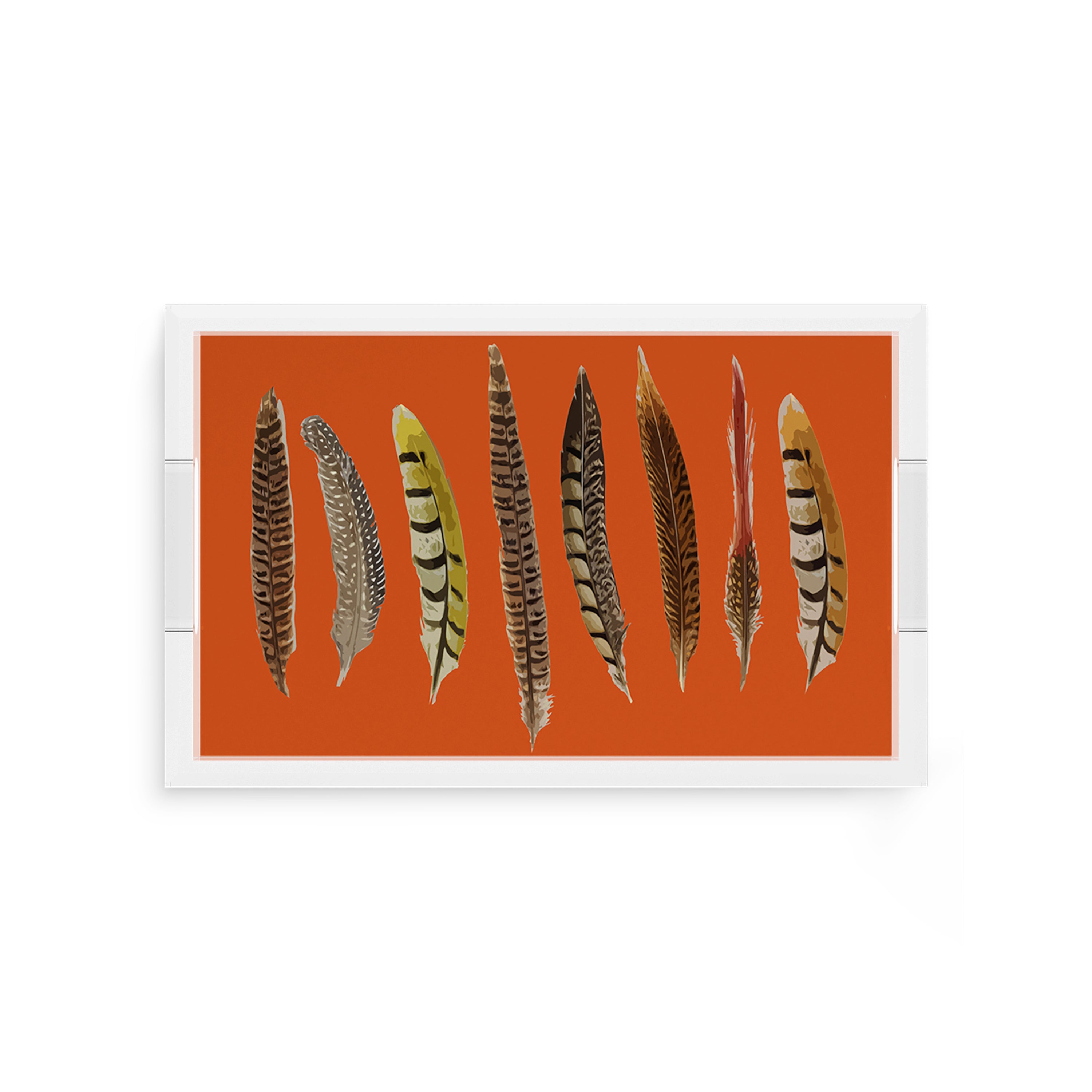 Pheasant Feathers Orange 12.5X7.75 Acrylic Tray - nicolettemayer.com