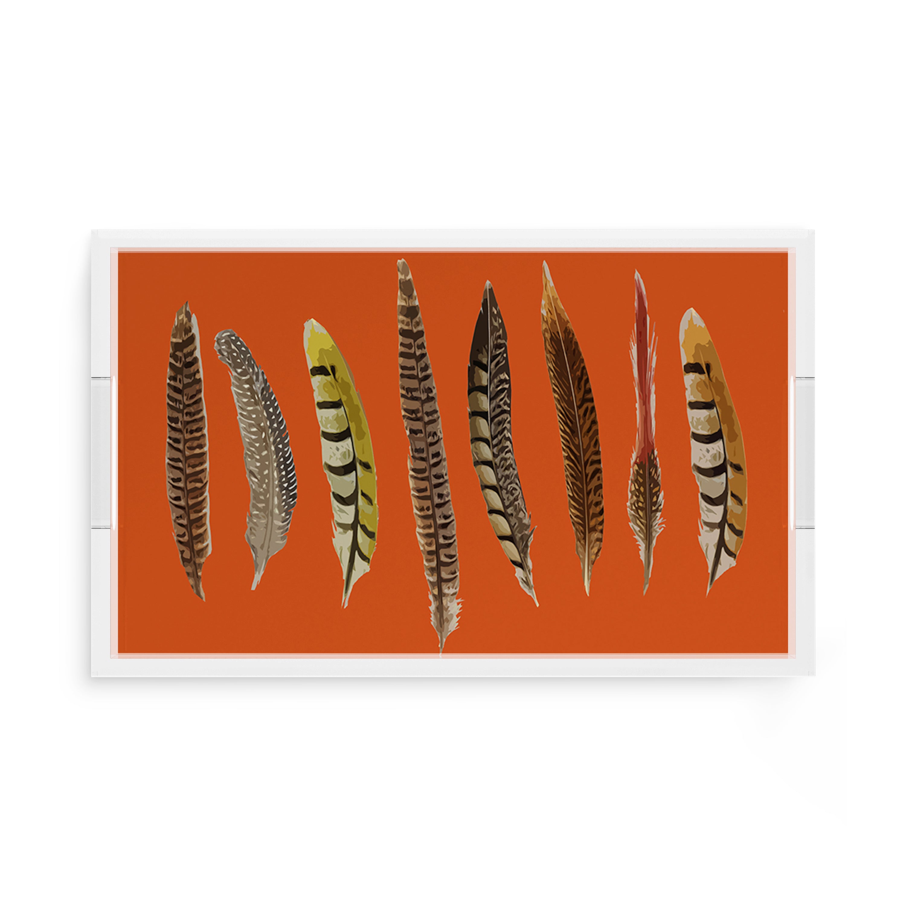 Pheasant Feathers Orange 17X10.5 Acrylic Tray - nicolettemayer.com