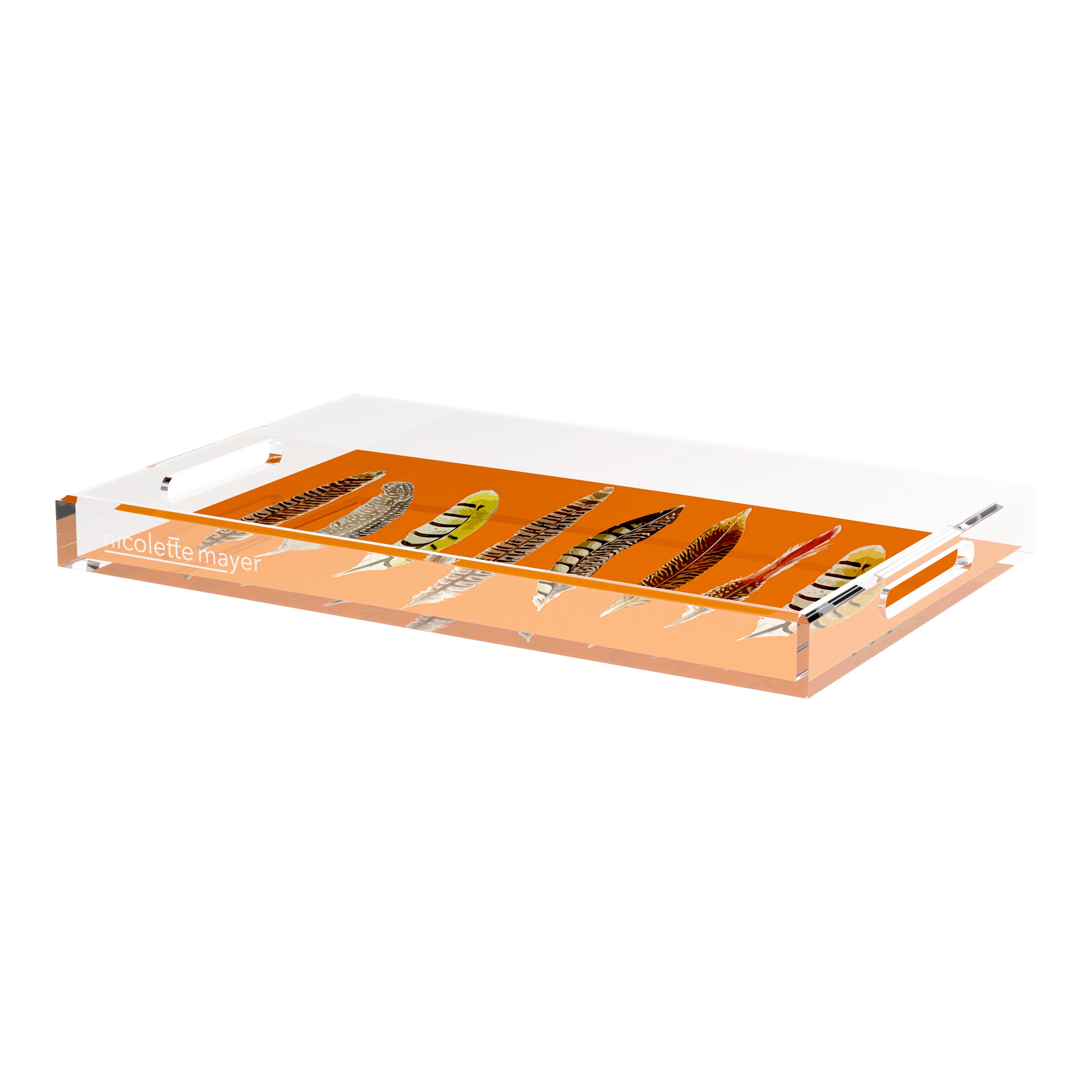 Pheasant Feathers Orange 22.5X14.5 Acrylic Tray - nicolettemayer.com