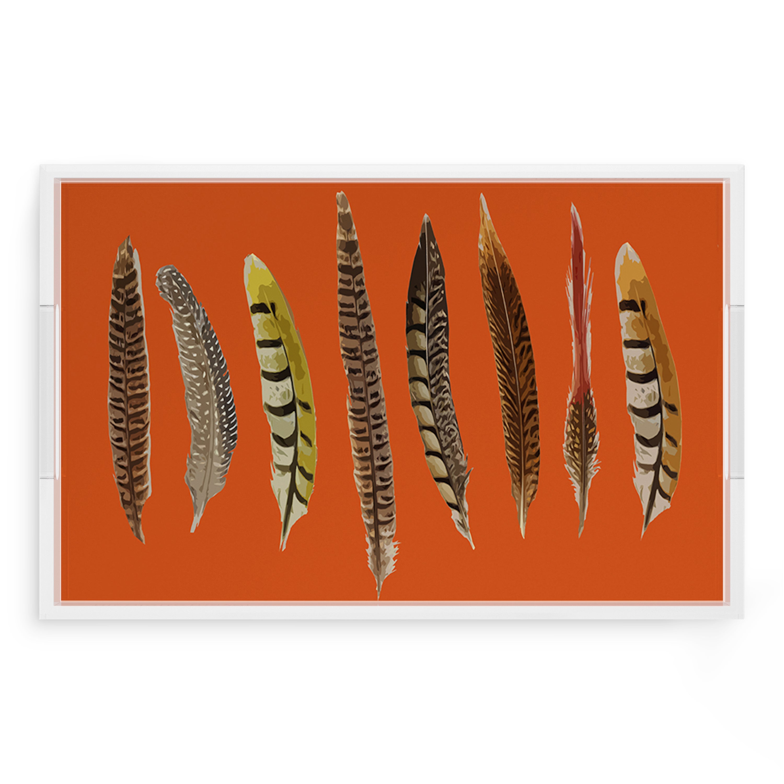 Pheasant Feathers Orange 22.5X14.5 Acrylic Tray - nicolettemayer.com