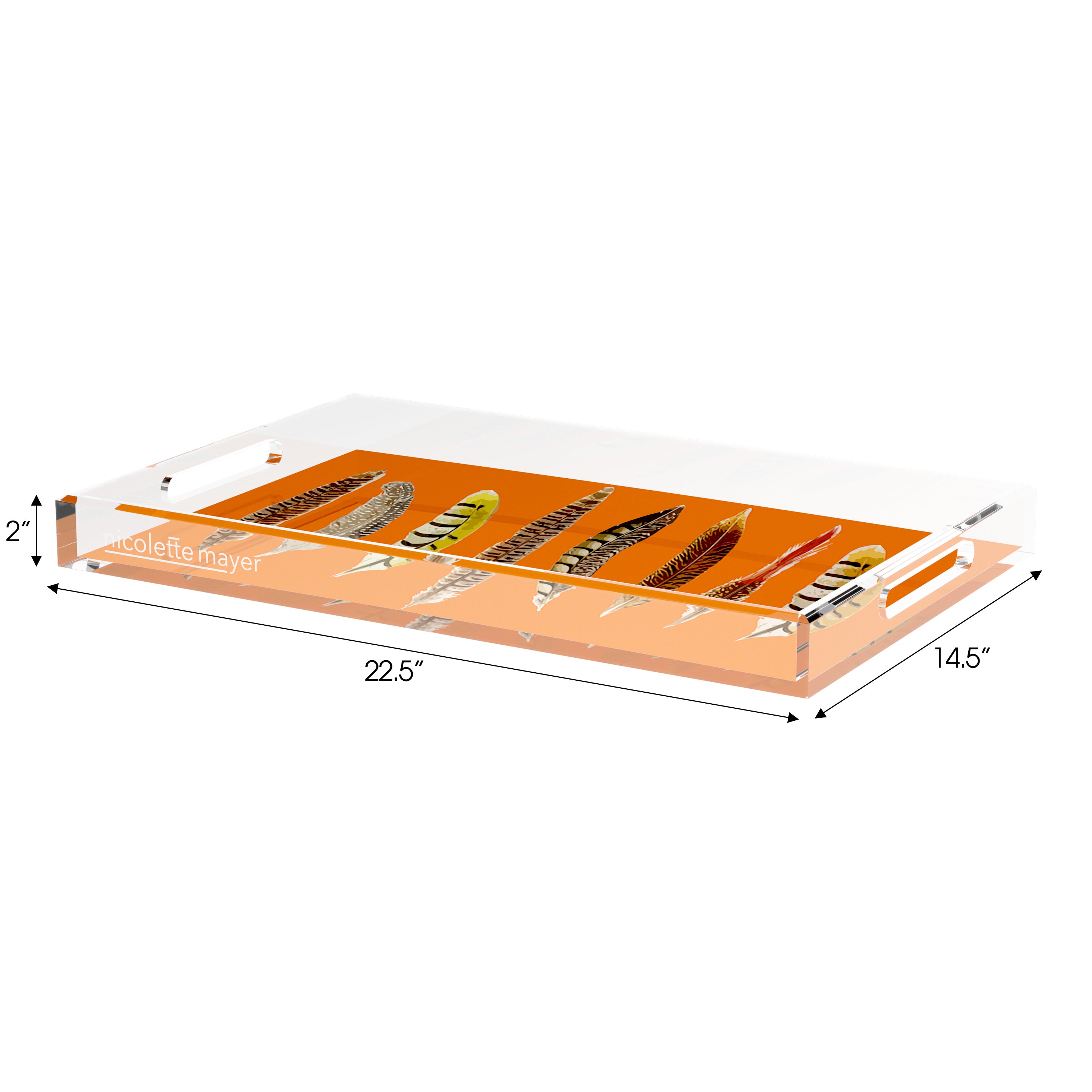 Pheasant Feathers Orange 22.5X14.5 Acrylic Tray - nicolettemayer.com