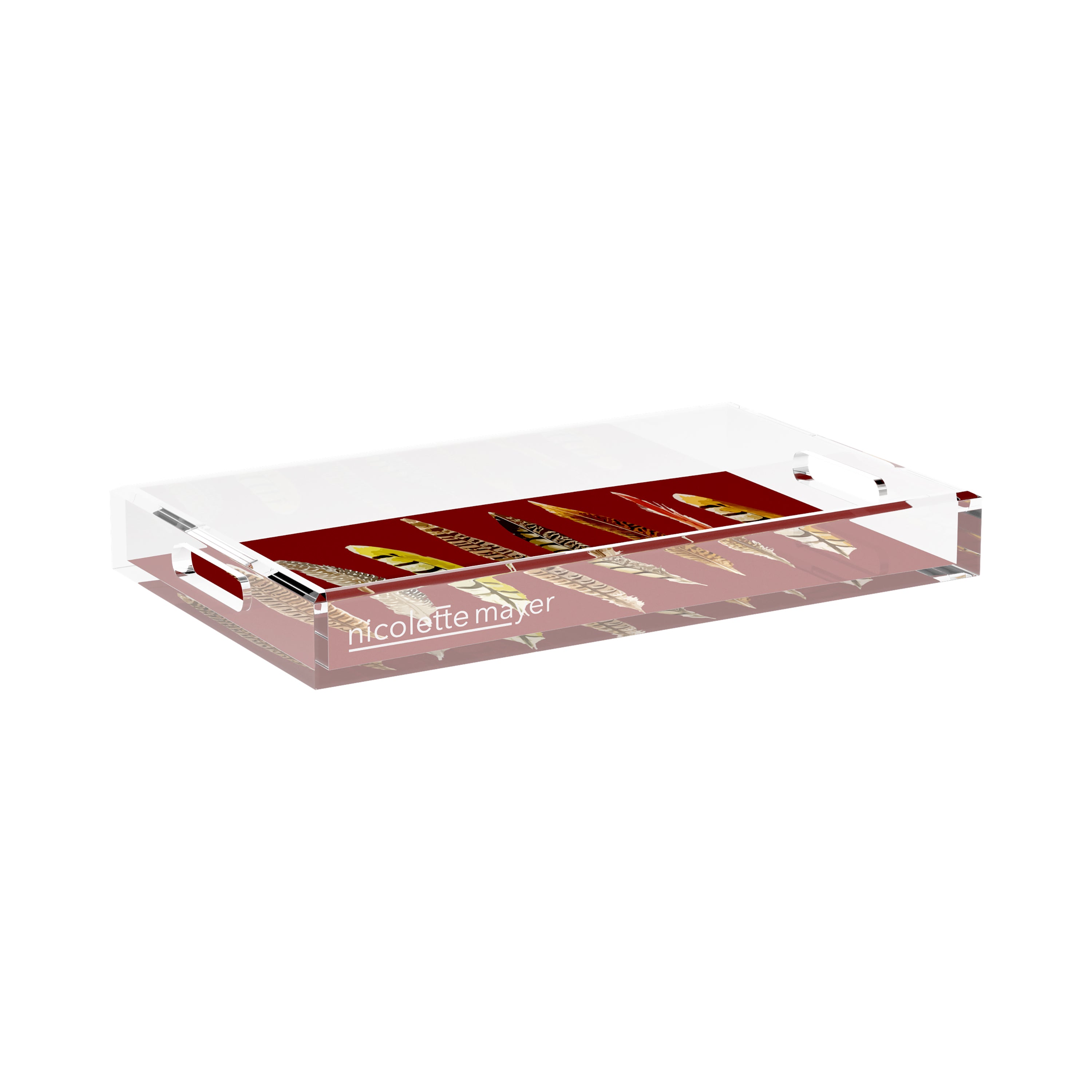 Pheasant Feathers Porto 17X10.5 Acrylic Tray - nicolettemayer.com