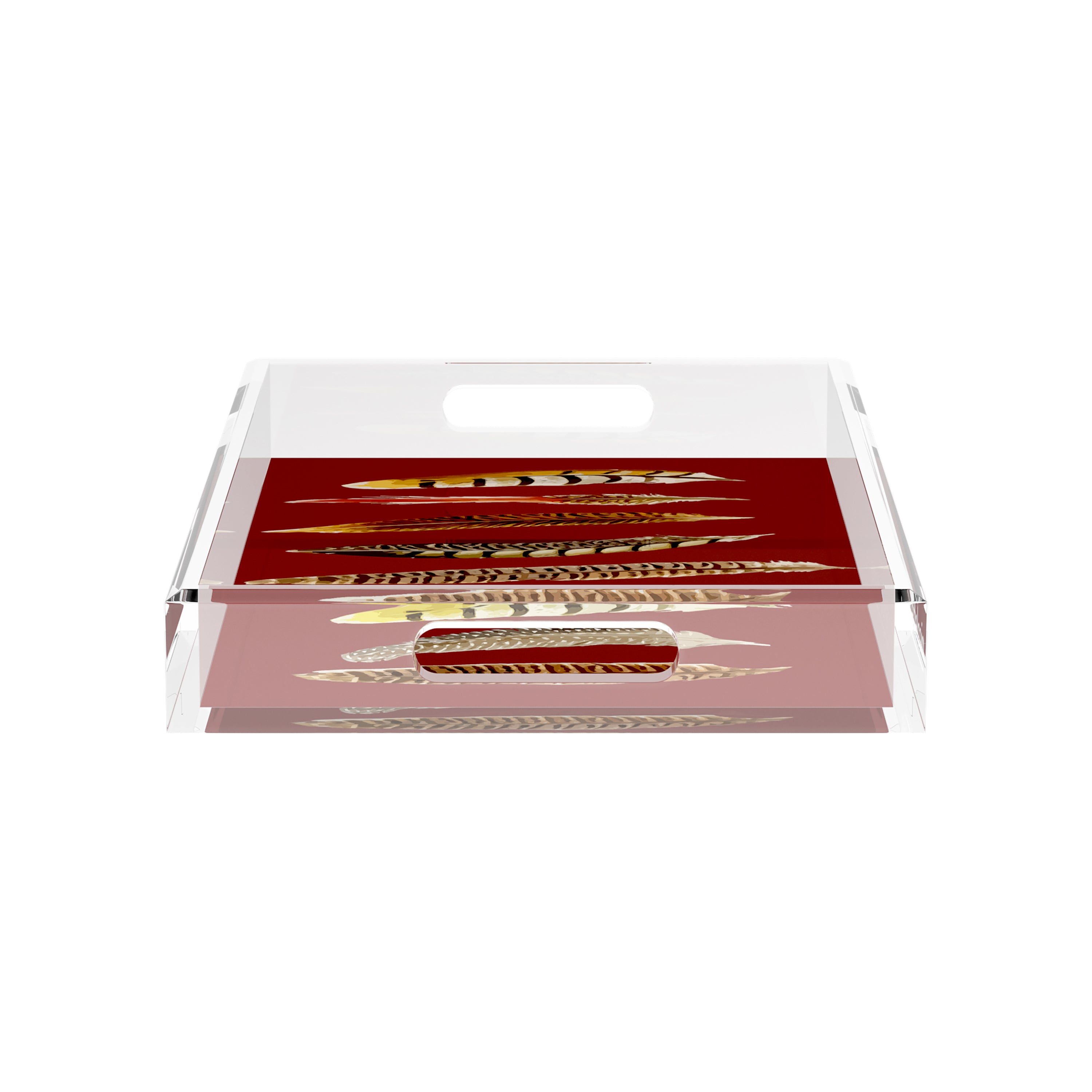 Pheasant Feathers Porto 17X10.5 Acrylic Tray - nicolettemayer.com