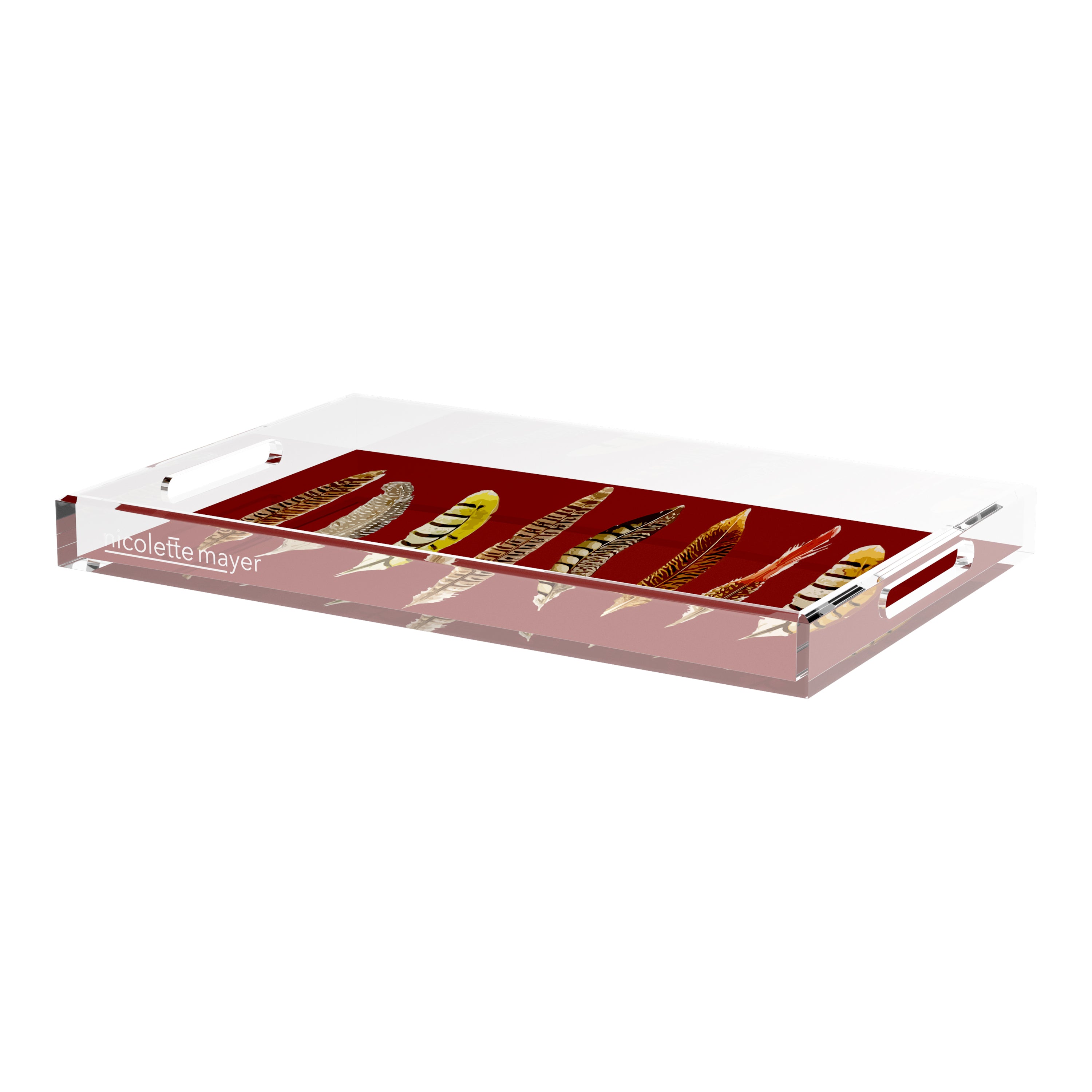 Pheasant Feathers Porto 22.5X14.5 Acrylic Tray - nicolettemayer.com