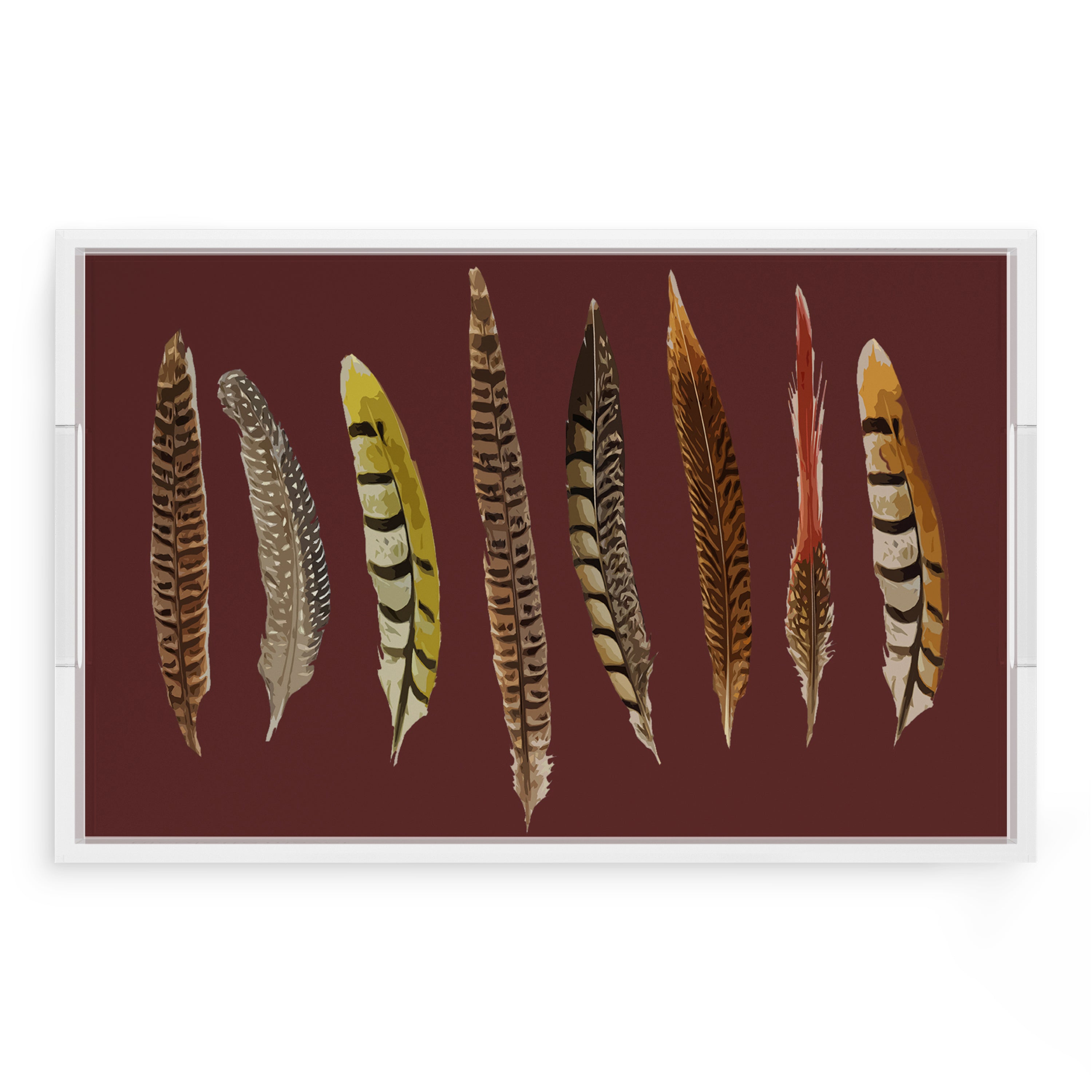 Pheasant Feathers Porto 22.5X14.5 Acrylic Tray - nicolettemayer.com