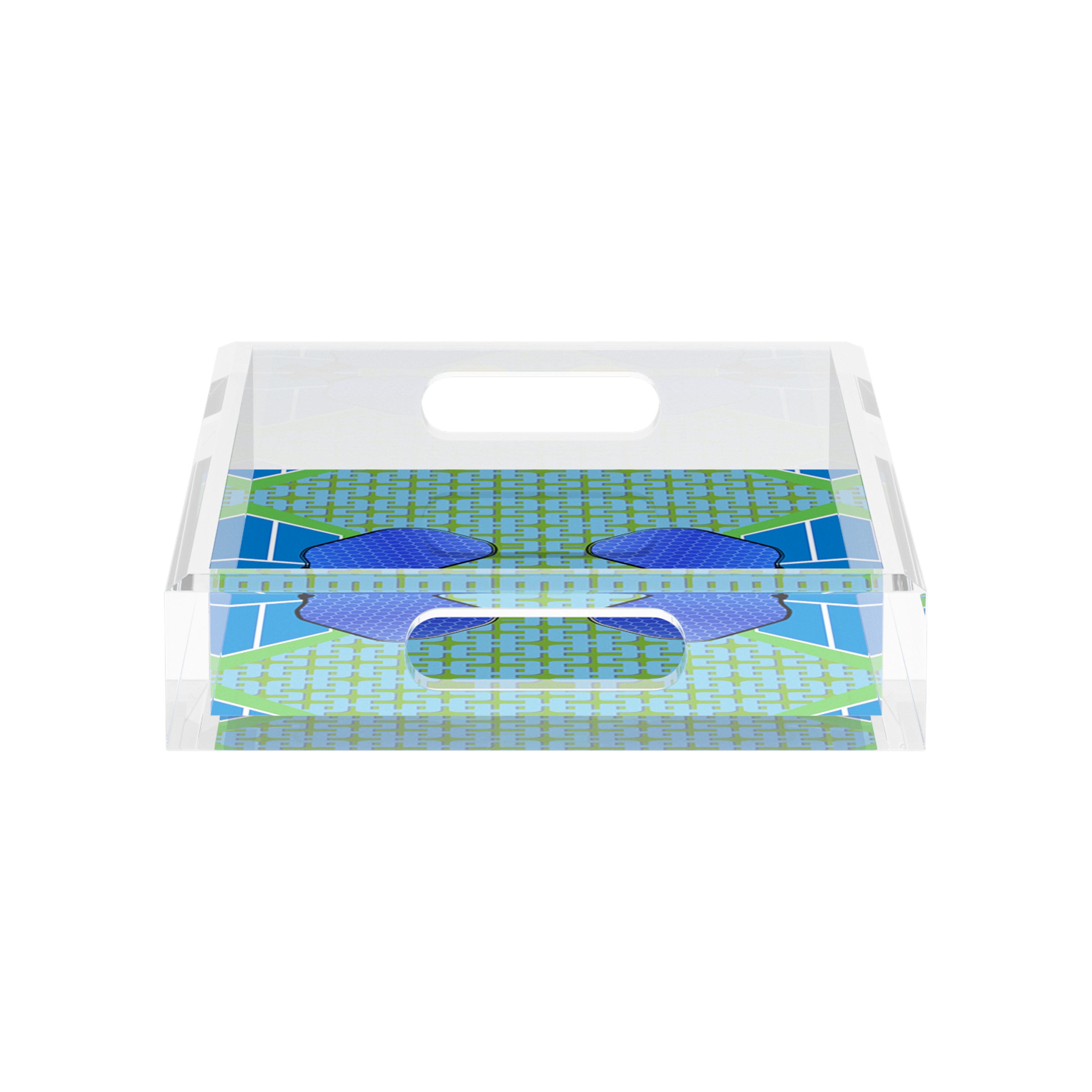 Pickelball Anyone Blue Green 12.5x7.75 Acrylic Tray - nicolettemayer.com