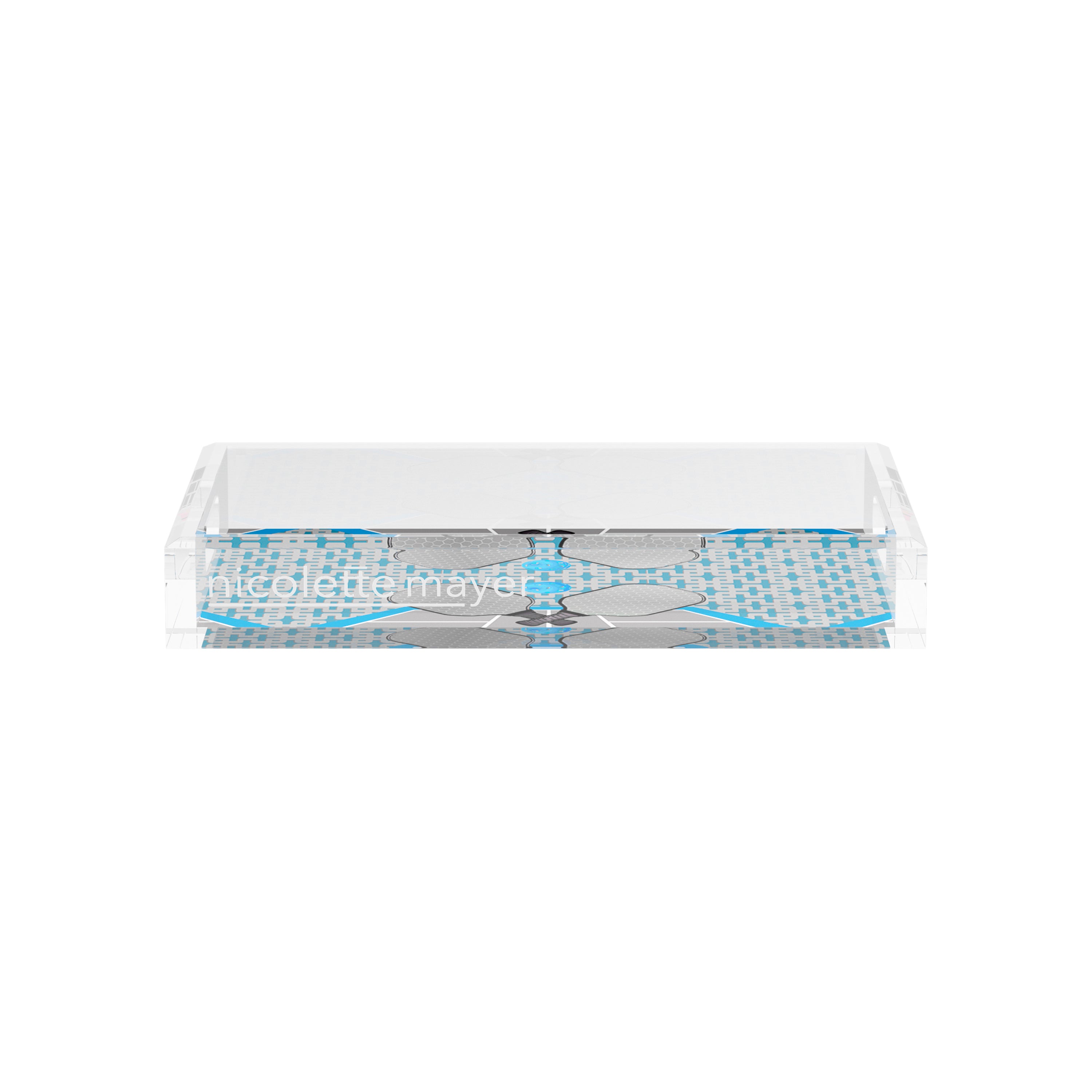 Pickelball Anyone Silver Blue 12.5x7.75 Acrylic Tray - nicolettemayer.com