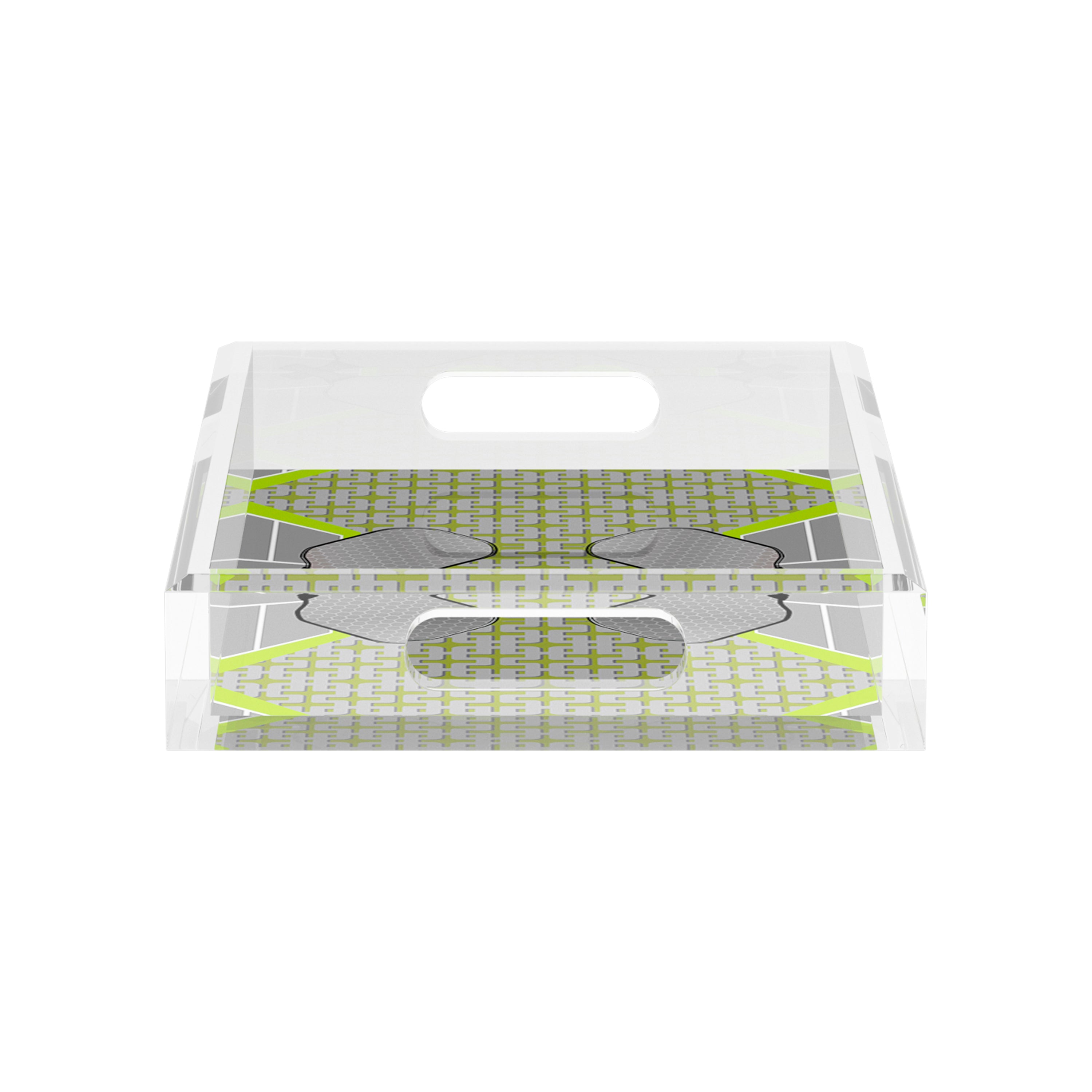 Pickelball Anyone Silver Lime 12.5x7.75 Acrylic Tray - nicolettemayer.com