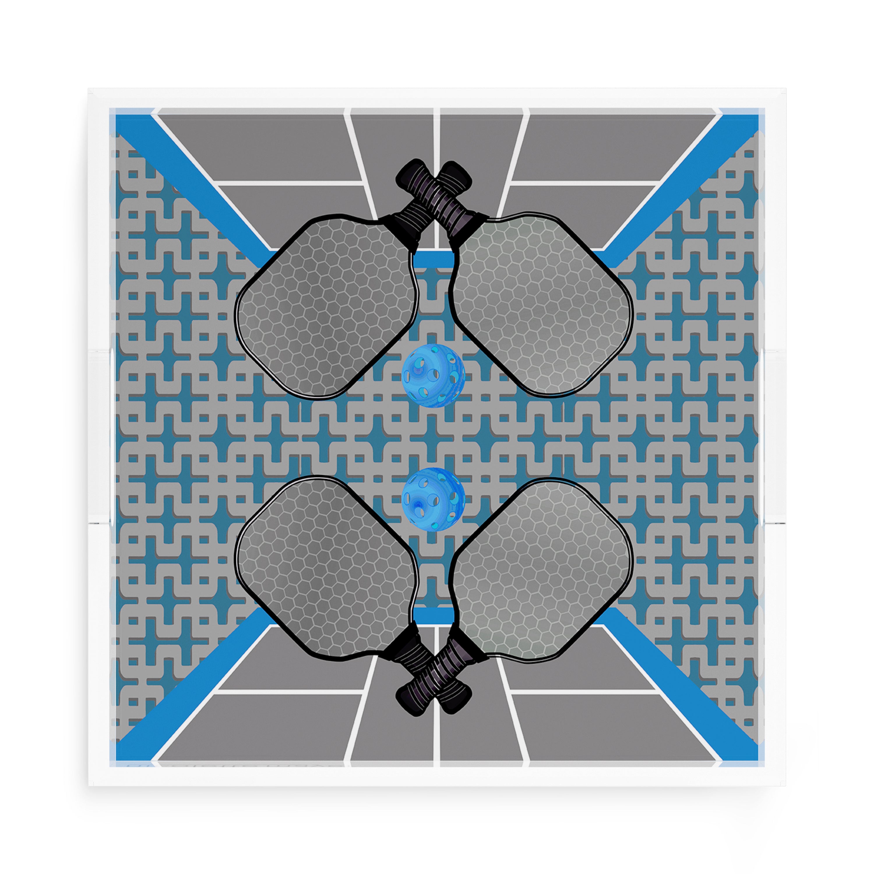 Pickelball Anyone Silver Blue 15X15 Acrylic Tray - nicolettemayer.com
