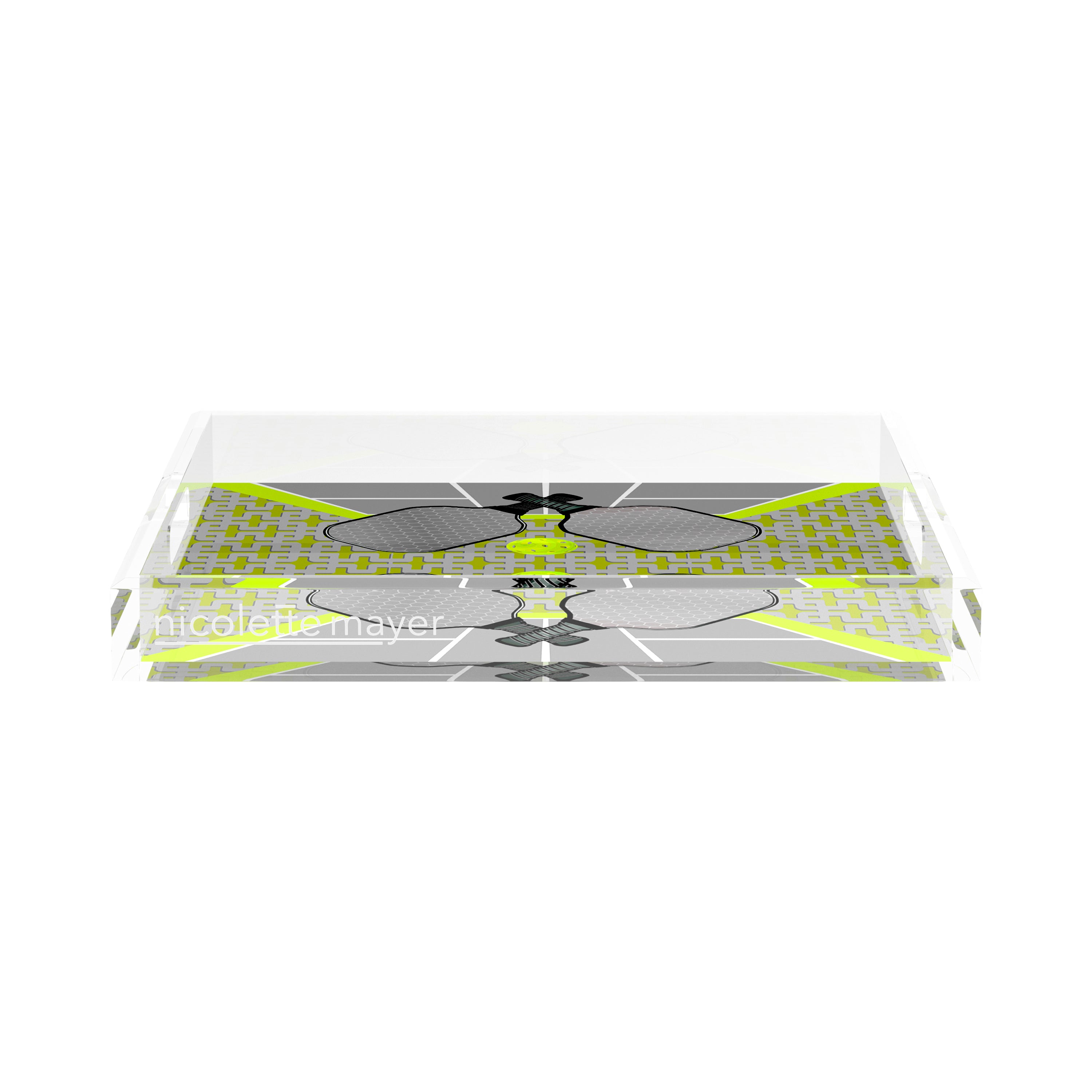 Pickelball Anyone Silver Lime 15X15 Acrylic Tray - nicolettemayer.com