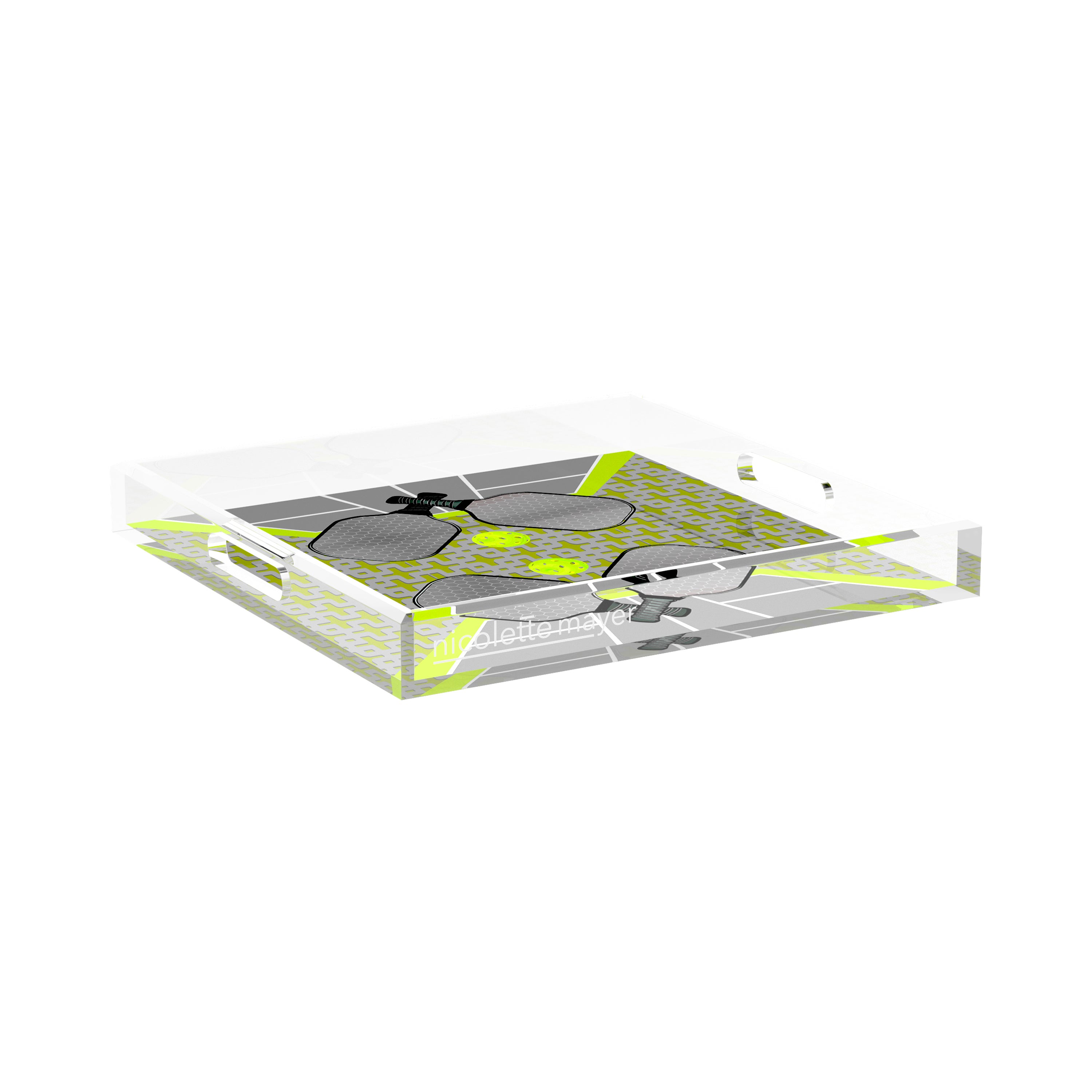 Pickelball Anyone Silver Lime 15X15 Acrylic Tray - nicolettemayer.com