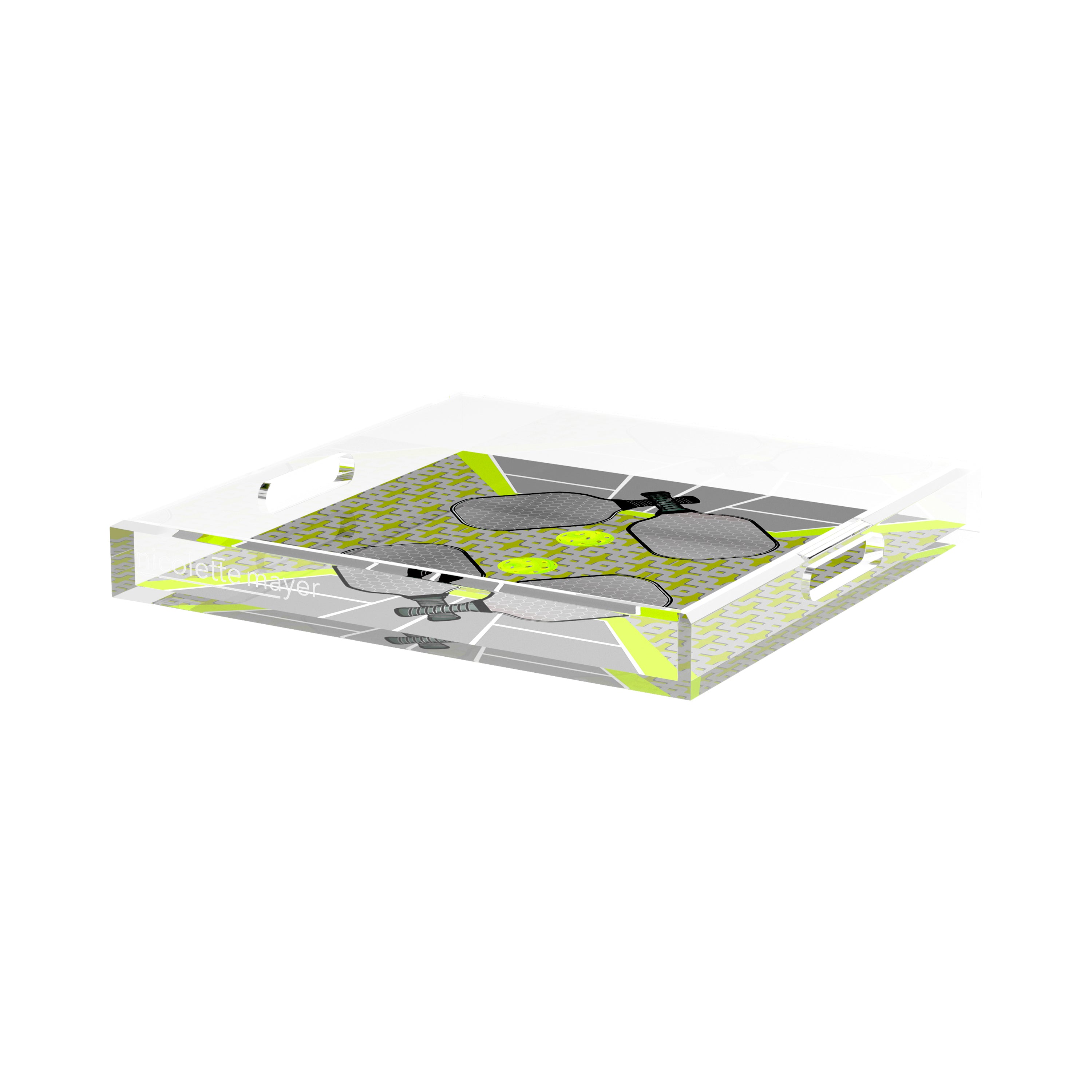 Pickelball Anyone Silver Lime 15X15 Acrylic Tray - nicolettemayer.com