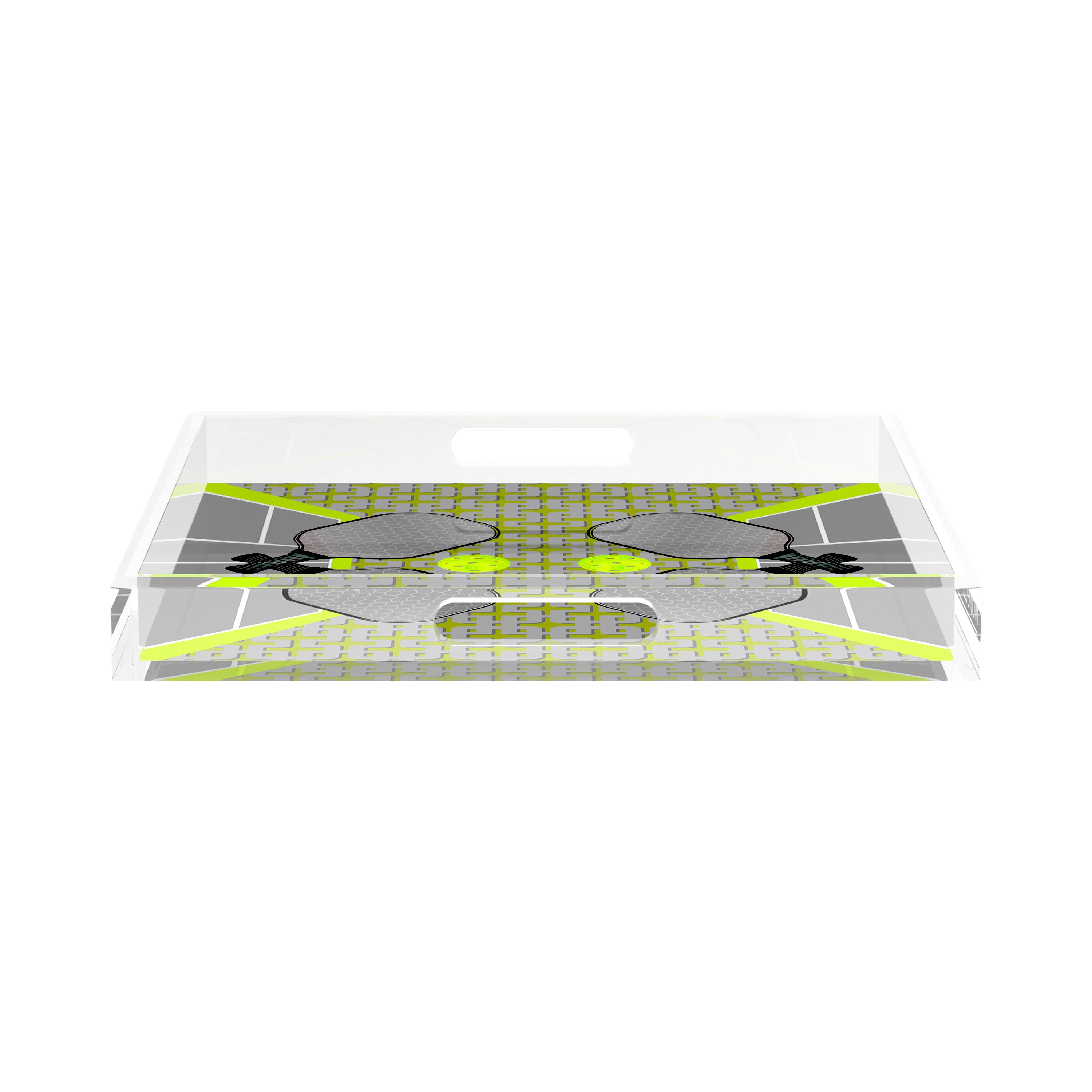 Pickelball Anyone Silver Lime 15X15 Acrylic Tray - nicolettemayer.com