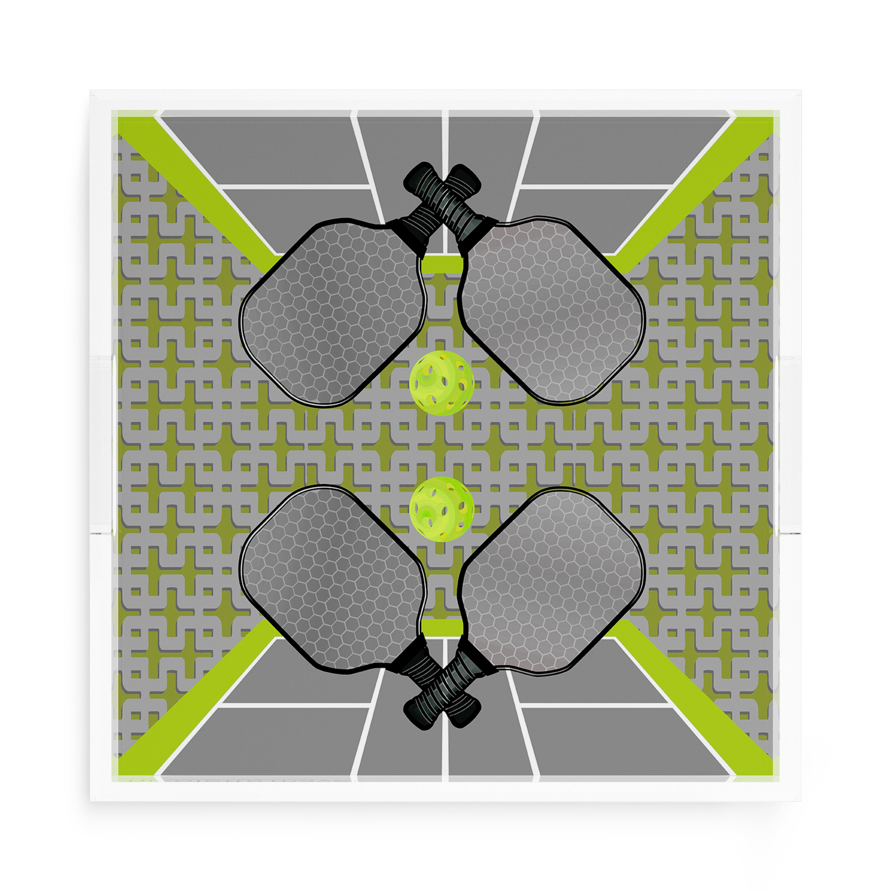 Pickelball Anyone Silver Lime 15X15 Acrylic Tray - nicolettemayer.com